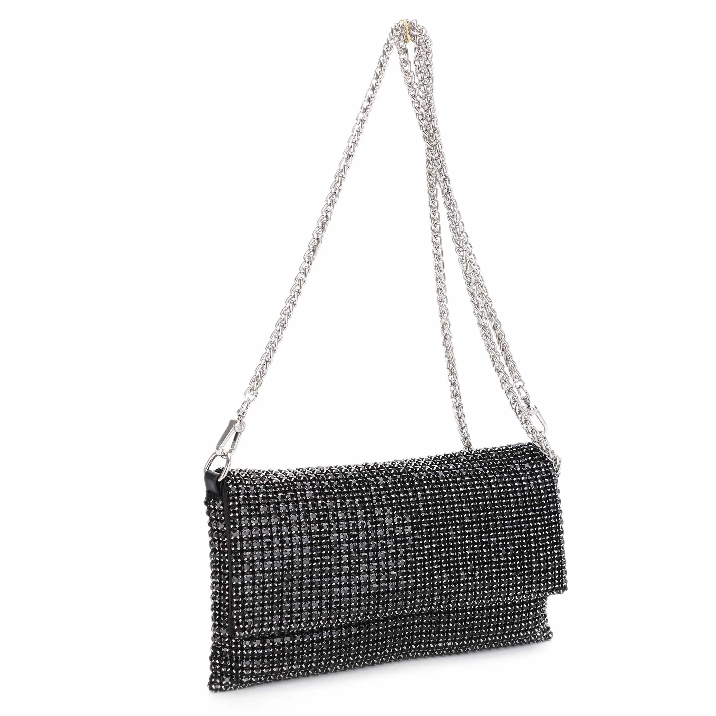 EV20550 Stone Embellished Flap Crossbody Bag