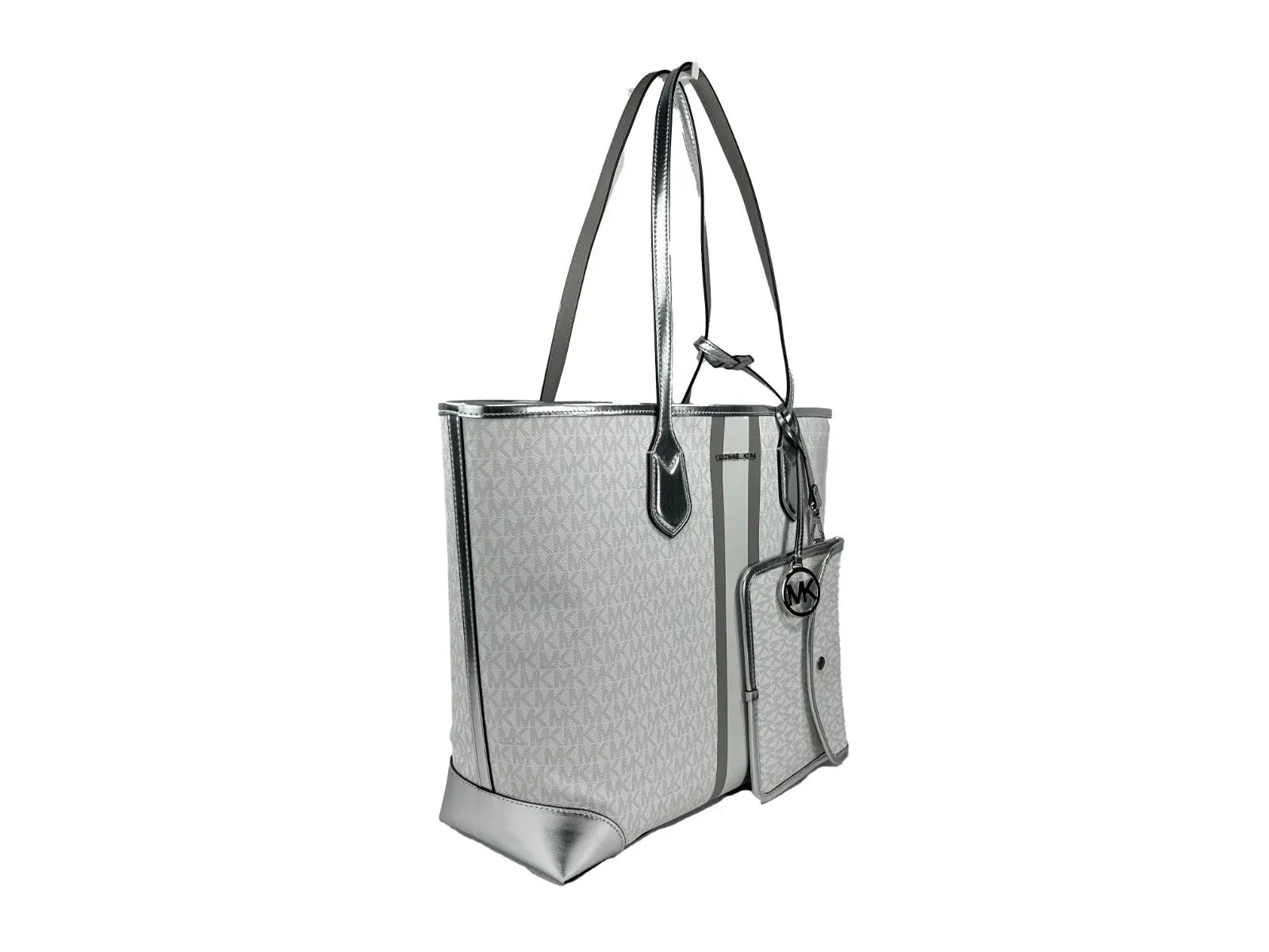 Eva Large Stripe Travel Tote Bag Plus Pouch White