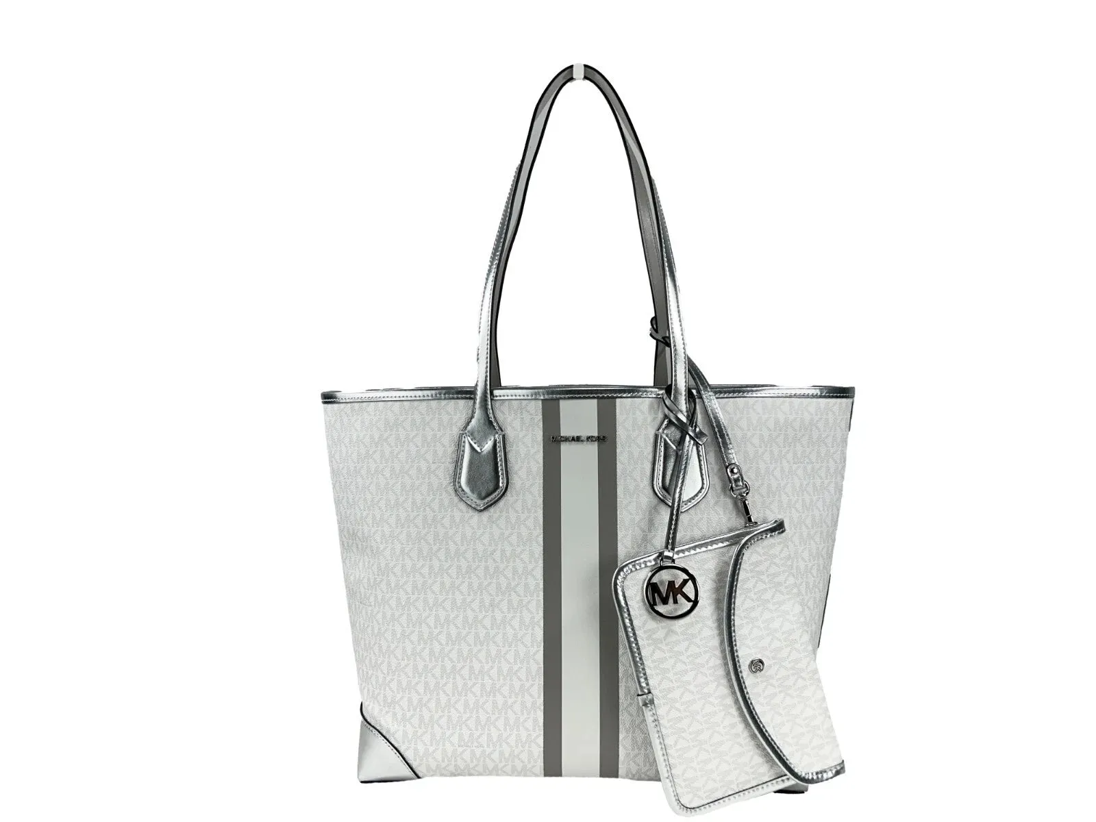 Eva Large Stripe Travel Tote Bag Plus Pouch White