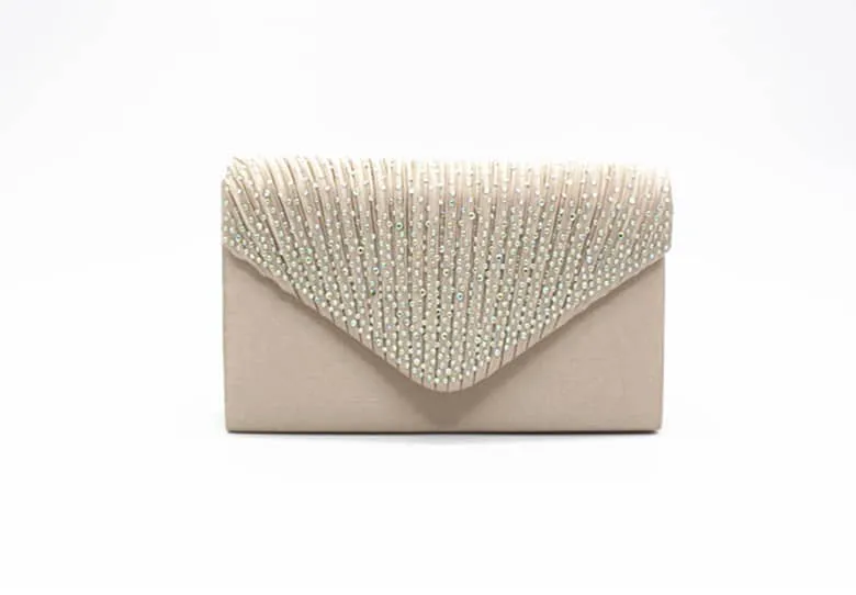 Fashion Satin Evening Bags for Women - Luxury Diamond and Chain Embellished Bag