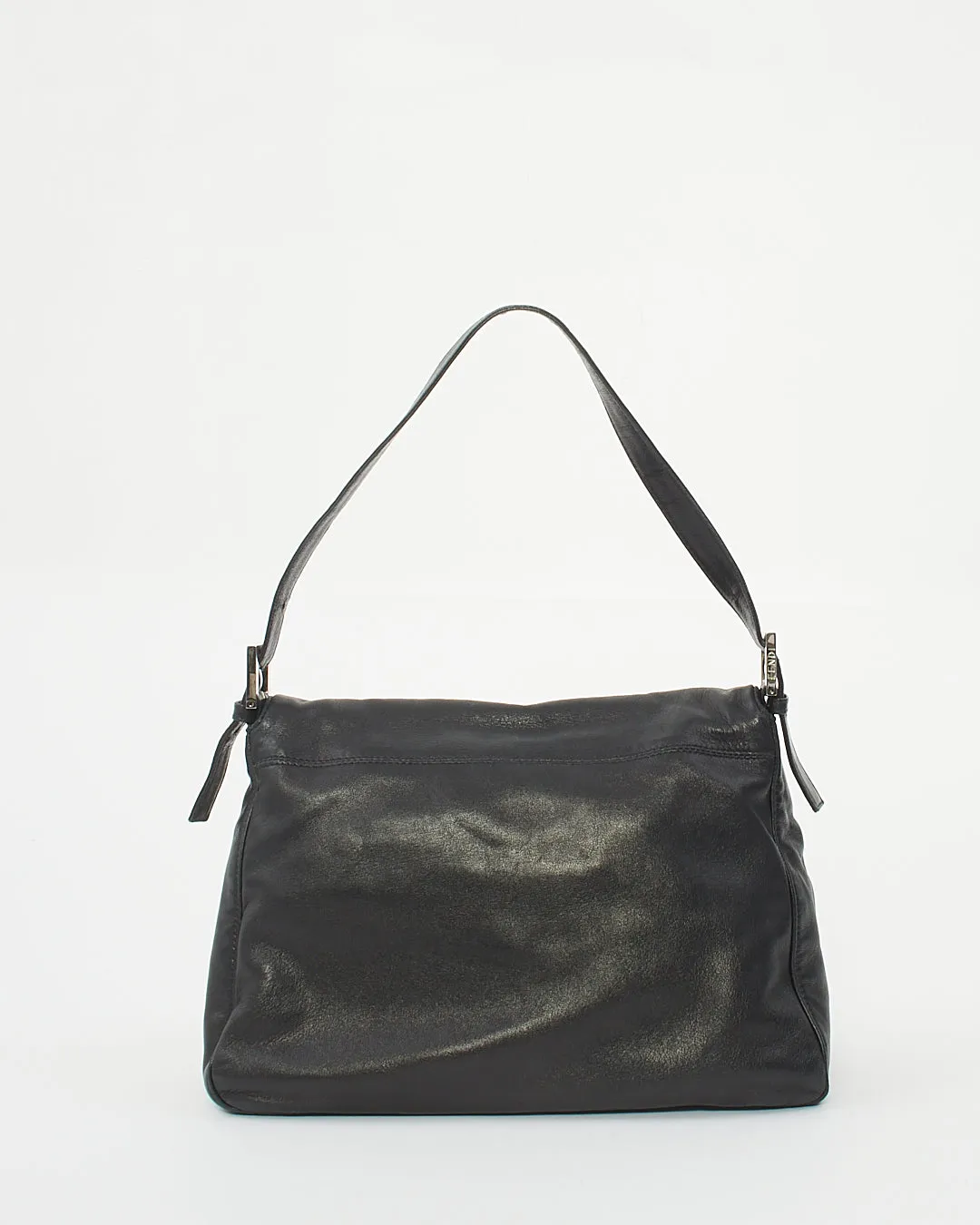 Fendi Black Leather Green Logo Mama Forever Baguette Bag