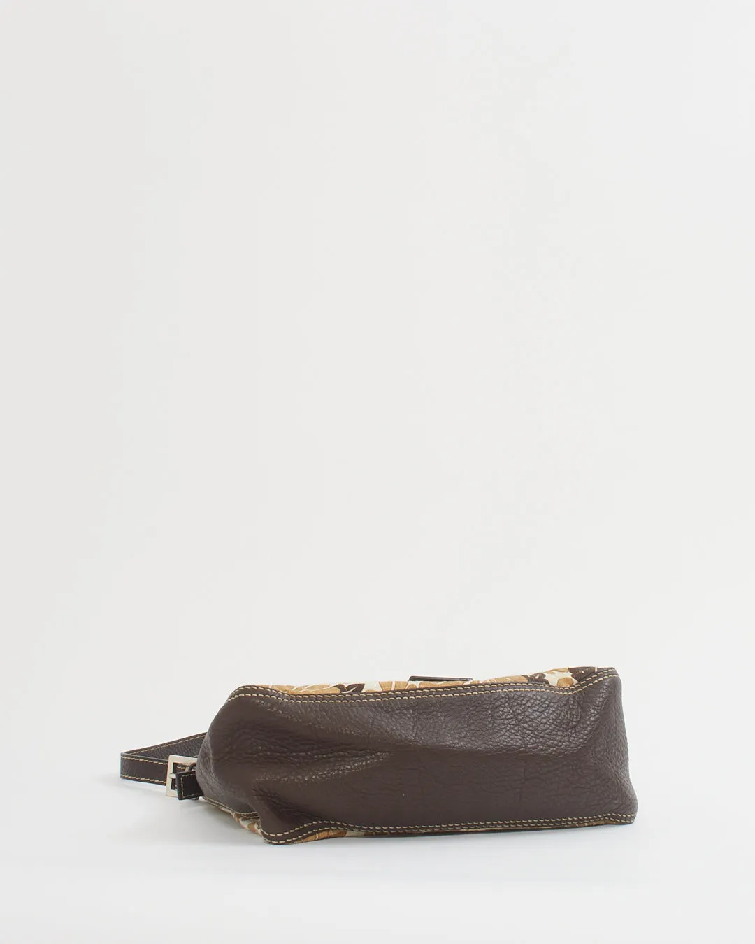 Fendi Brown Leather & Canvas Floral Mama Forever Baguette Bag