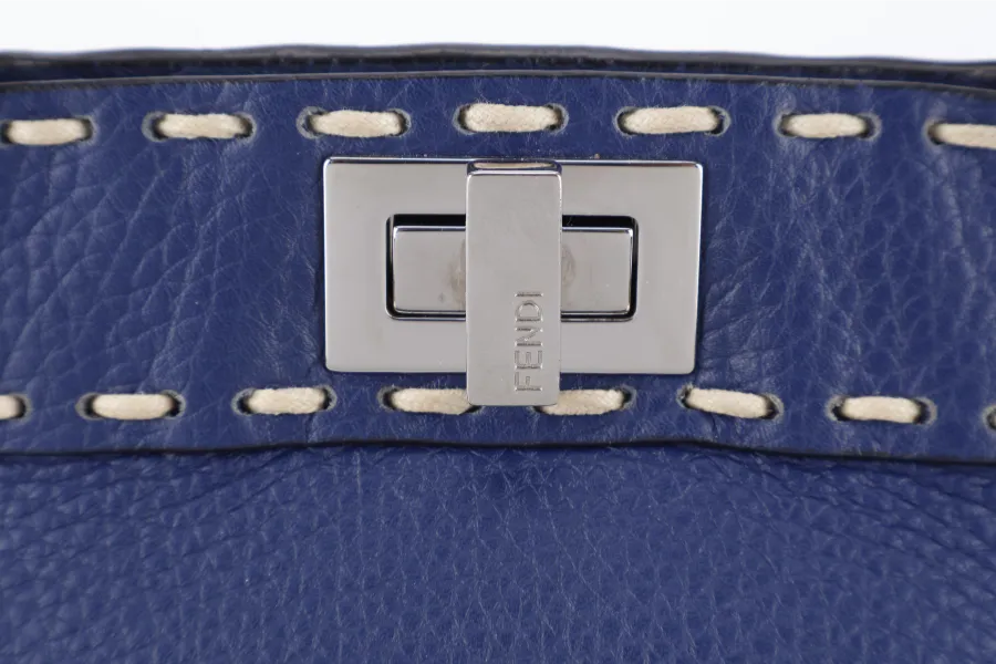 FENDI PEEKABOO CAPSULE MEDIUM CYAN BLUE LEATHER 2WAY BAG SILVER HARDWARE 8BN244-AFQ8-P-0189, WITH DUST COVER AND TWO STRAPS