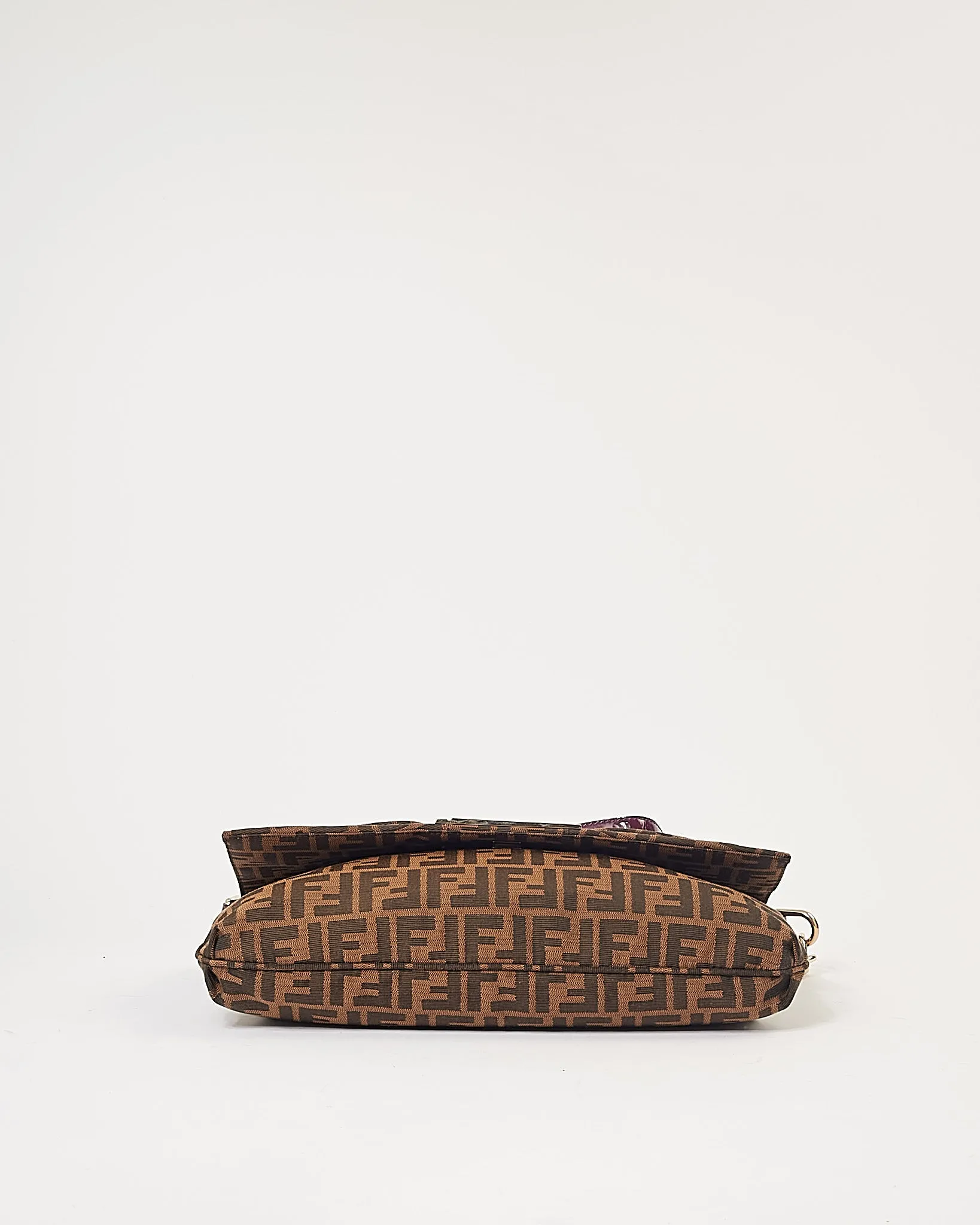 Fendi Zucca Canvas with Purple Patent Leather Large Mia Crossbody Bag