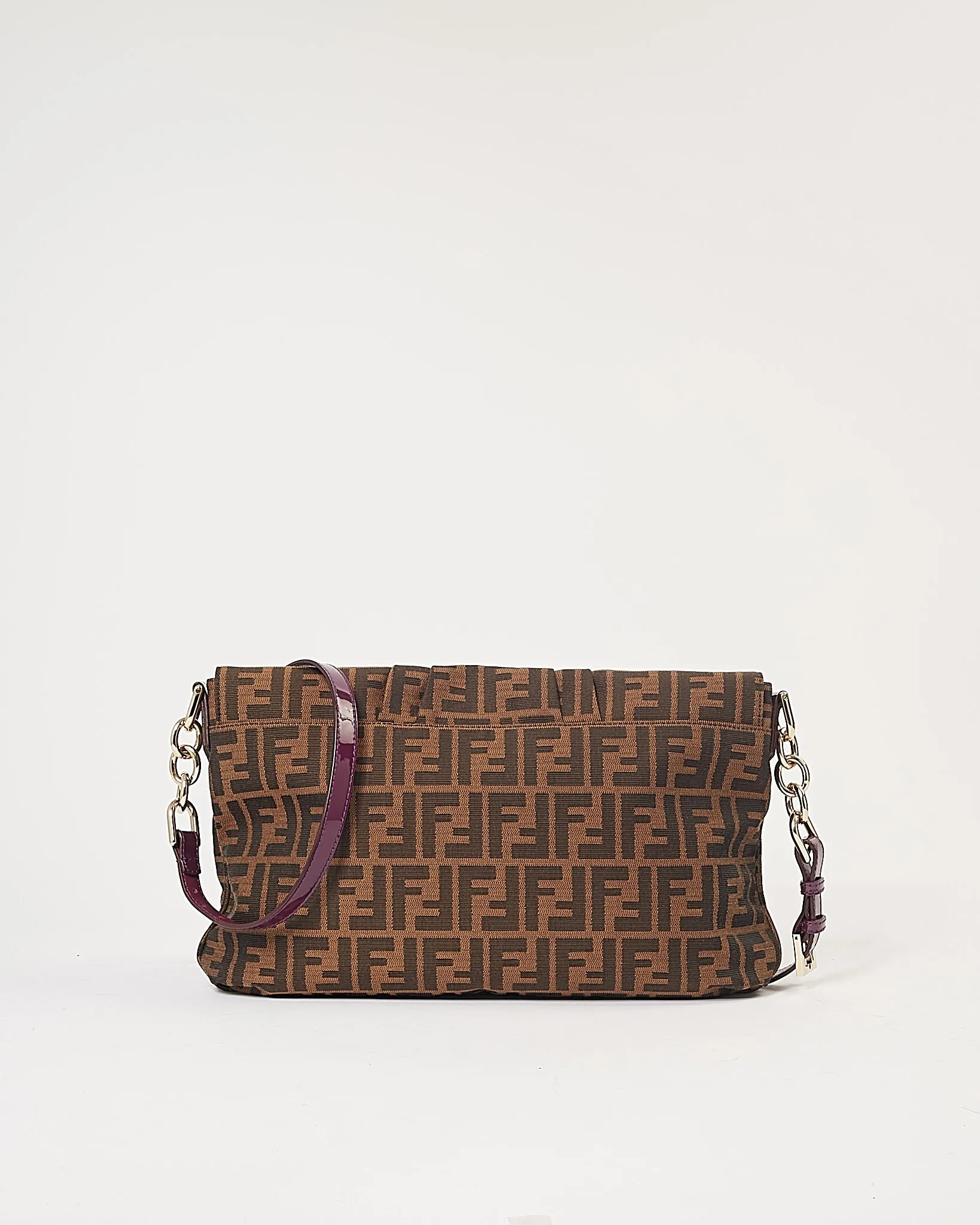 Fendi Zucca Canvas with Purple Patent Leather Large Mia Crossbody Bag