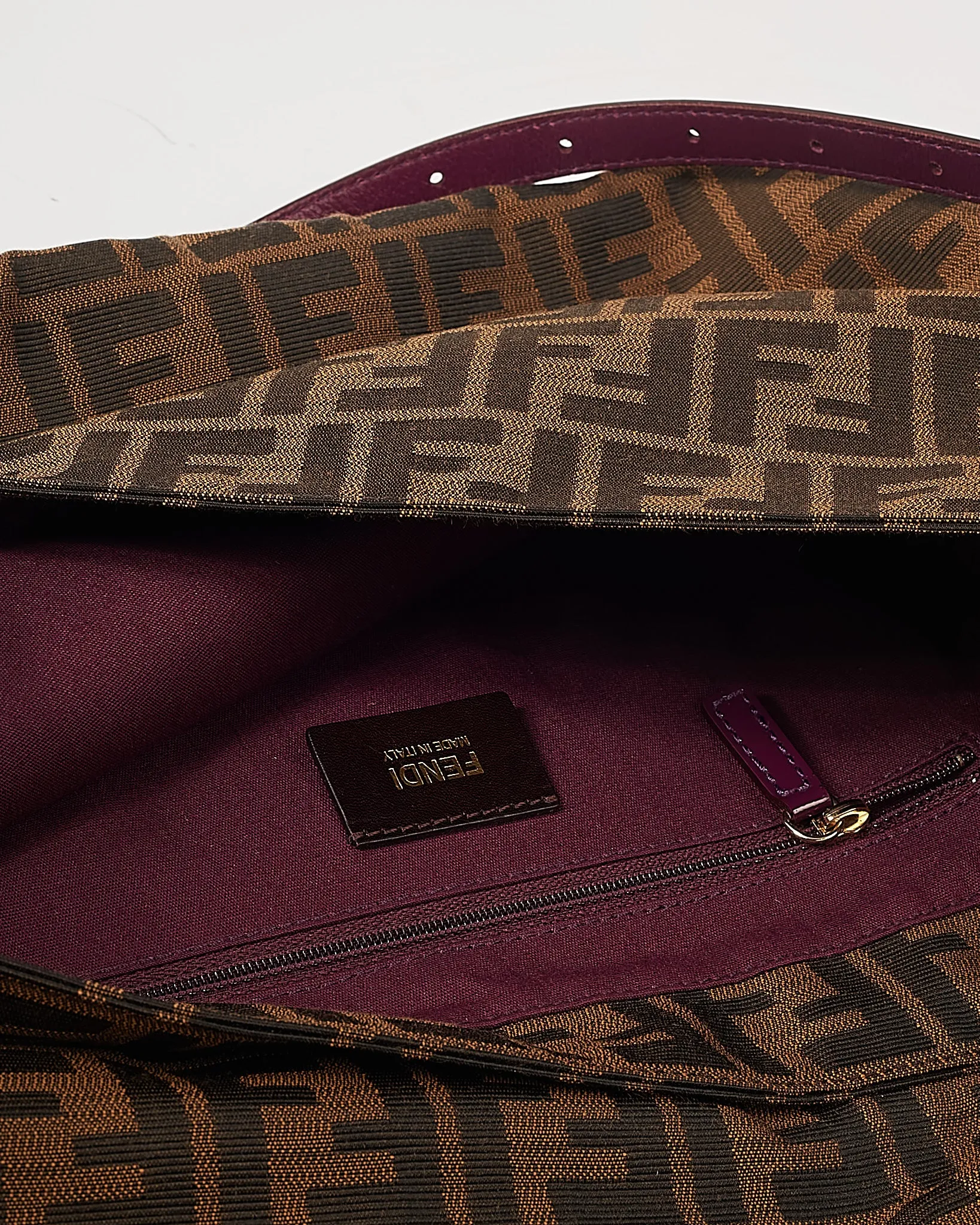 Fendi Zucca Canvas with Purple Patent Leather Large Mia Crossbody Bag