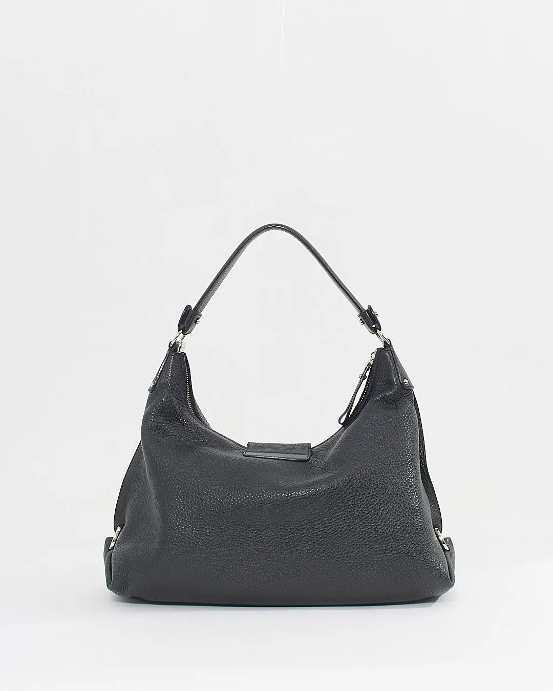 Ferragamo Black Calfskin Gancini Hobo Shoulder Bag