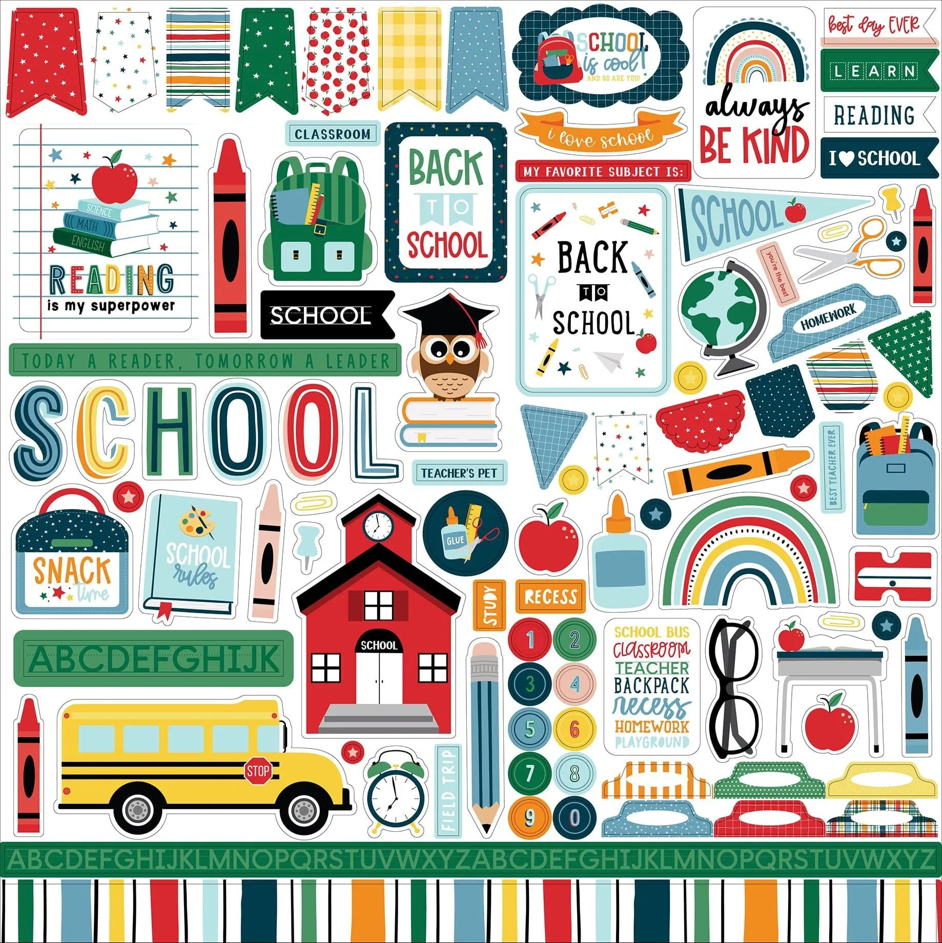 First Day Of School Collection 12 x 12 Scrapbook Sticker Sheet by Echo Park Paper