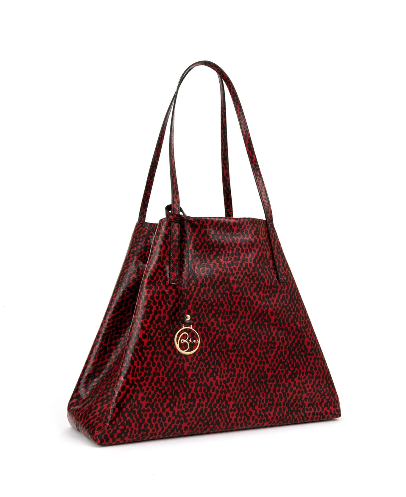 Frida tote leather bag spotted red and black
