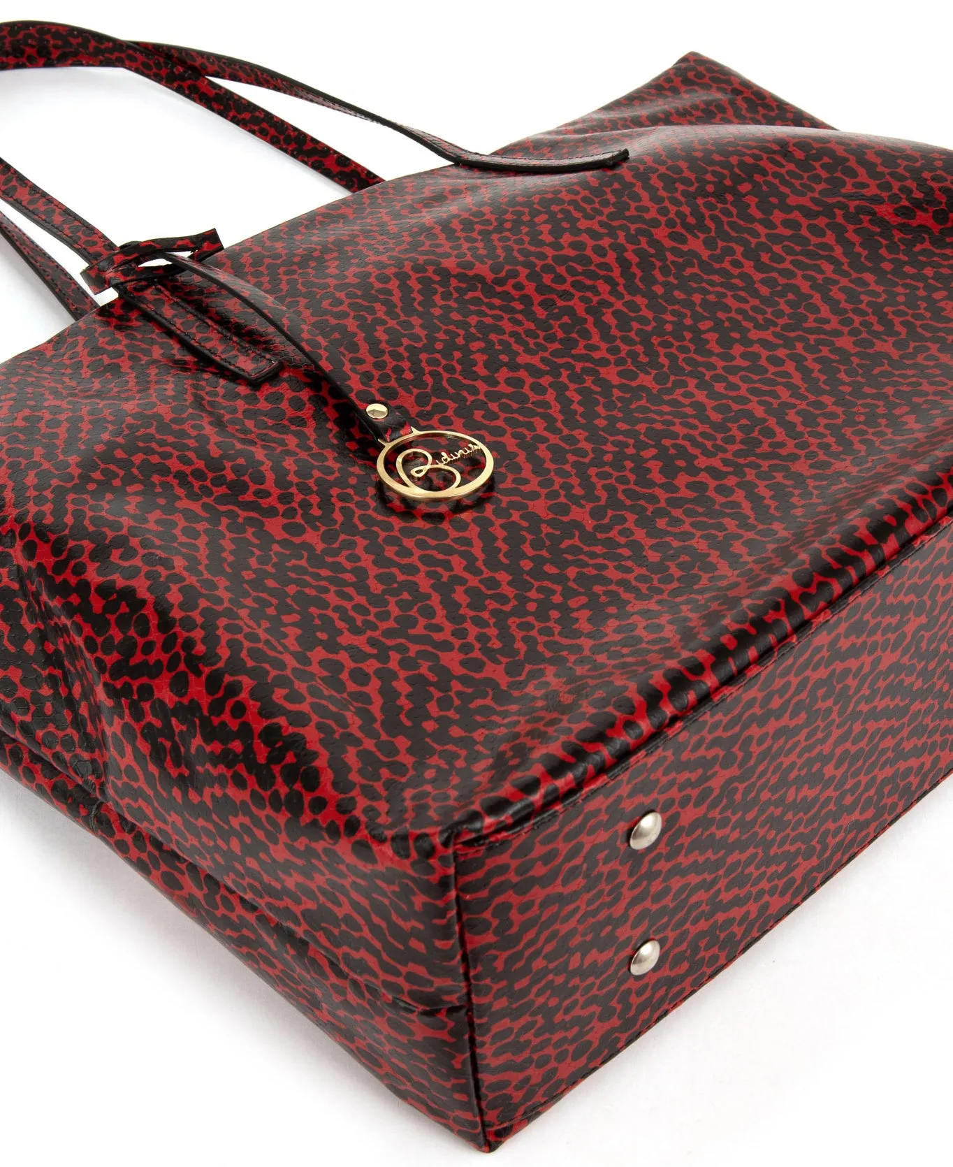 Frida tote leather bag spotted red and black