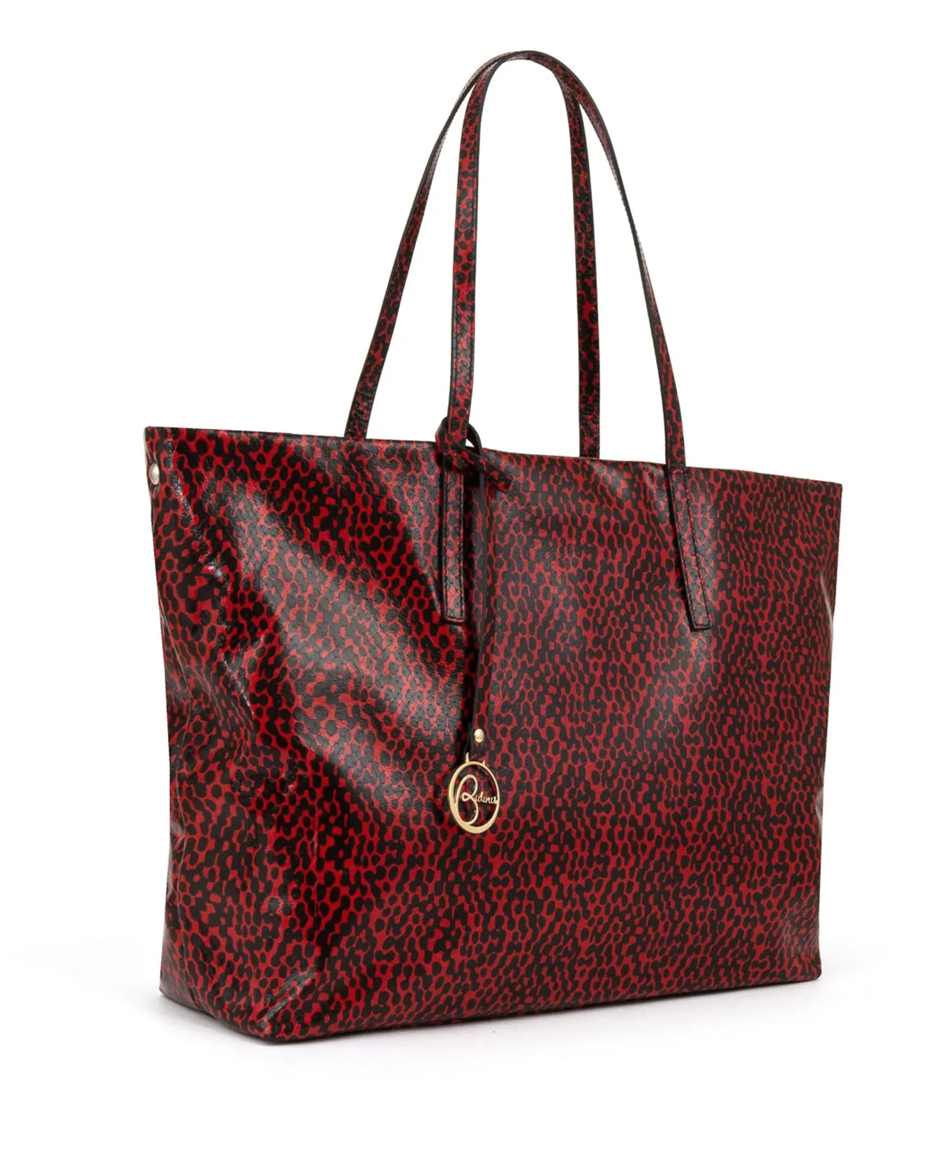 Frida tote leather bag spotted red and black