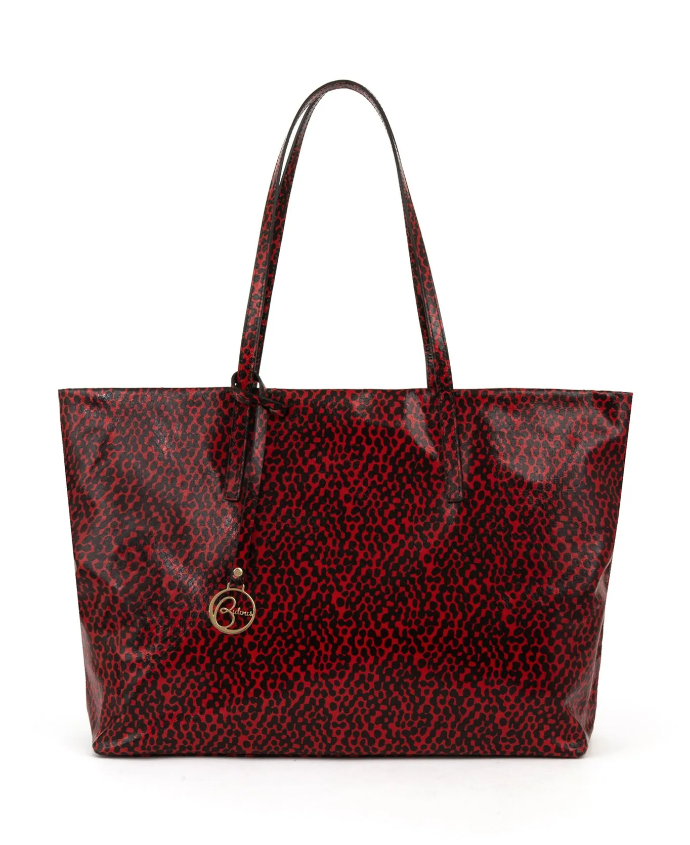Frida tote leather bag spotted red and black