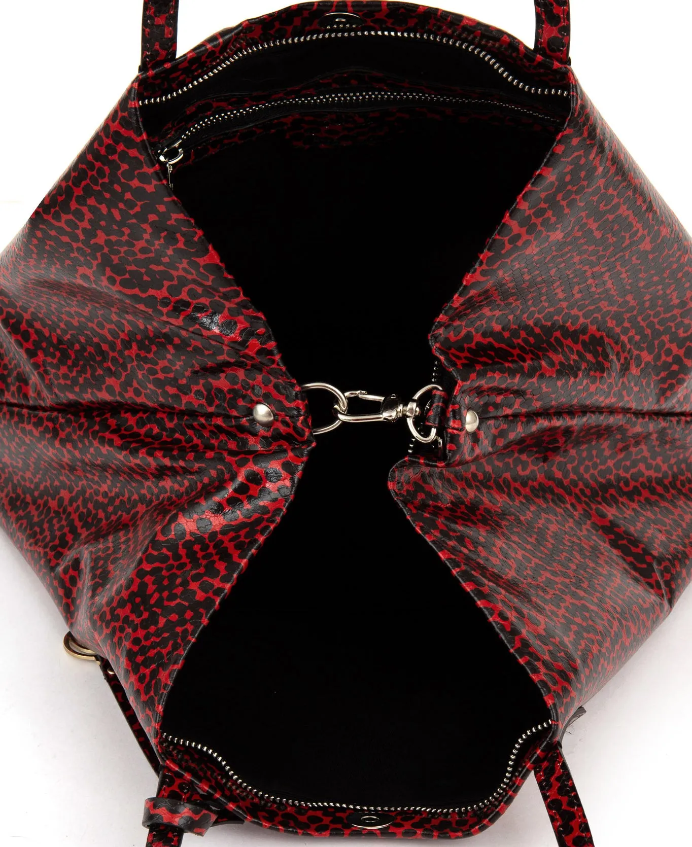Frida tote leather bag spotted red and black