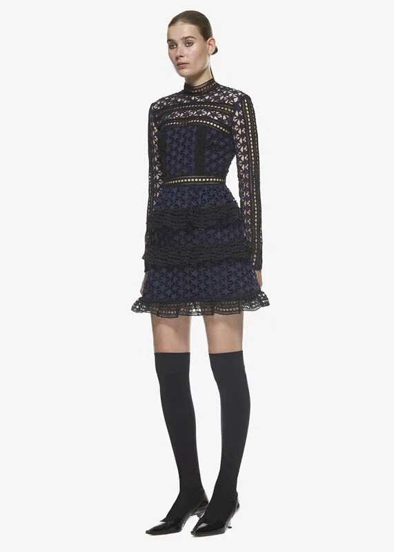 Gemma Navy Star Lace Mini Dress