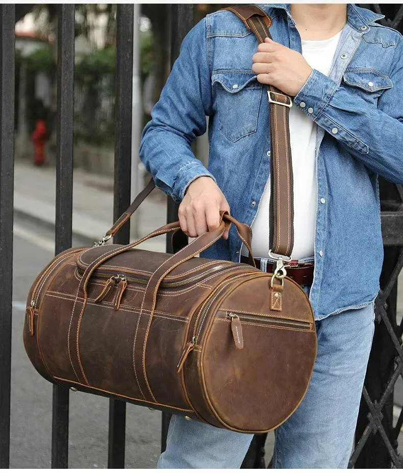 Genuine Leather Men’s Travel Bag Cowhide Shoulder Hand Luggage