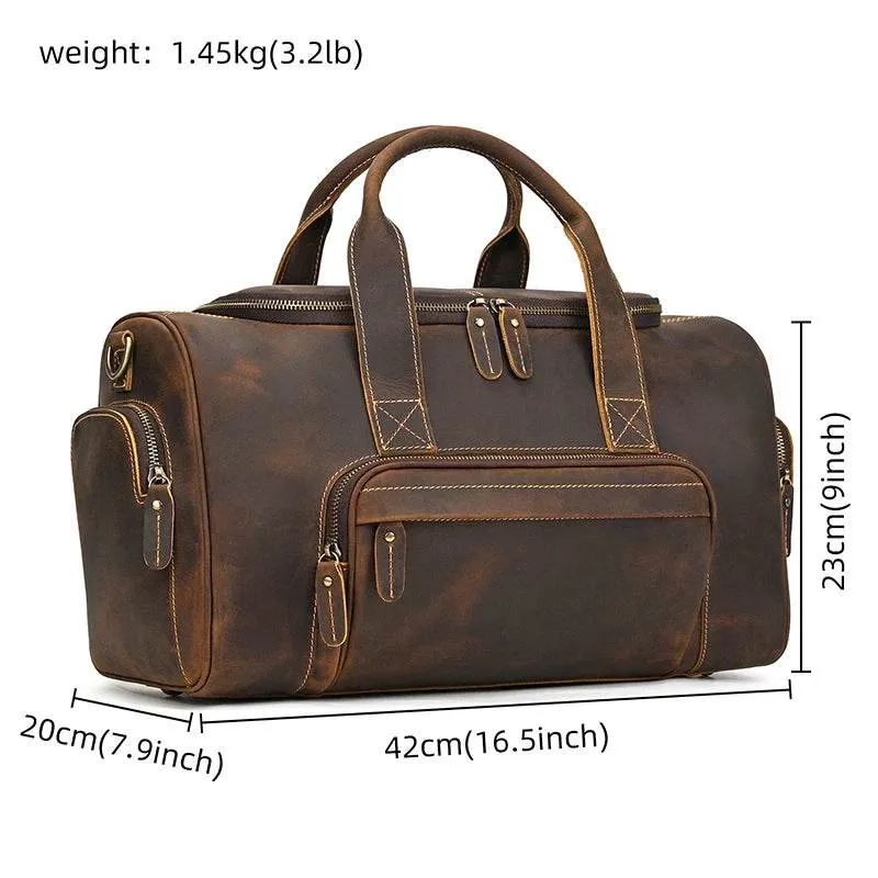 Genuine Leather Men’s Travel Bag Cowhide Shoulder Hand Luggage
