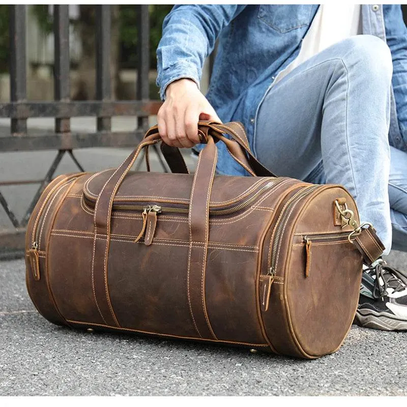 Genuine Leather Men’s Travel Bag Cowhide Shoulder Hand Luggage