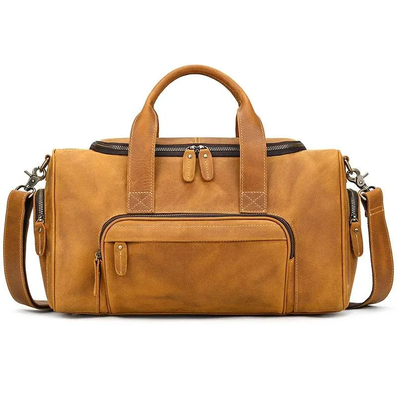 Genuine Leather Men’s Travel Bag Cowhide Shoulder Hand Luggage