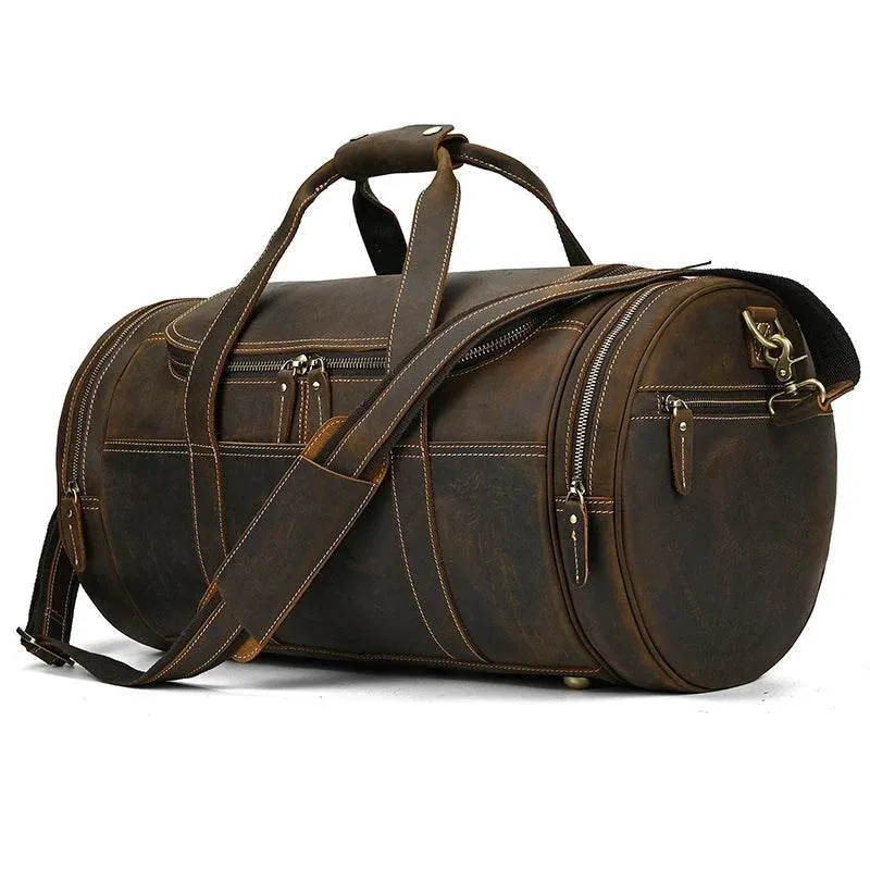 Genuine Leather Men’s Travel Bag Cowhide Shoulder Hand Luggage
