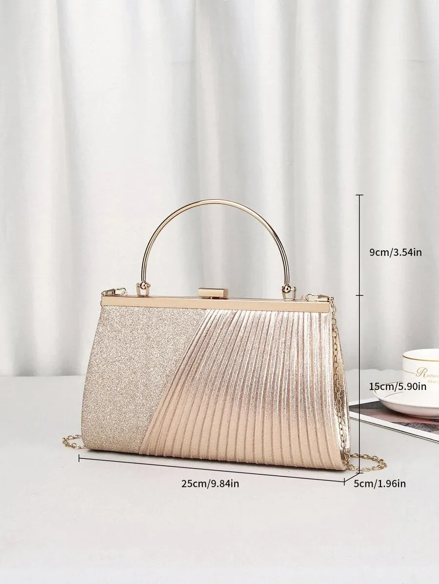 Glitter Pleated Detail Square Bag