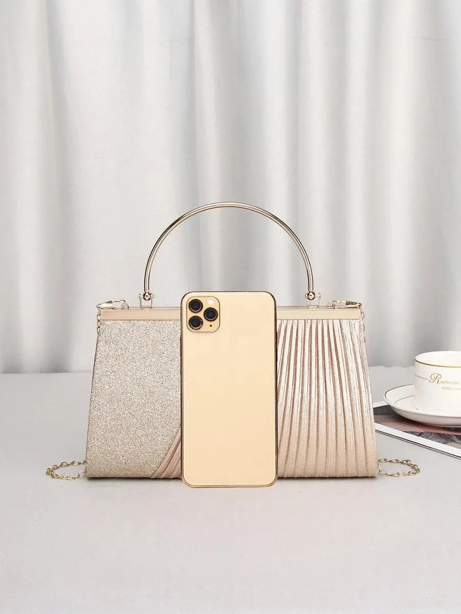 Glitter Pleated Detail Square Bag