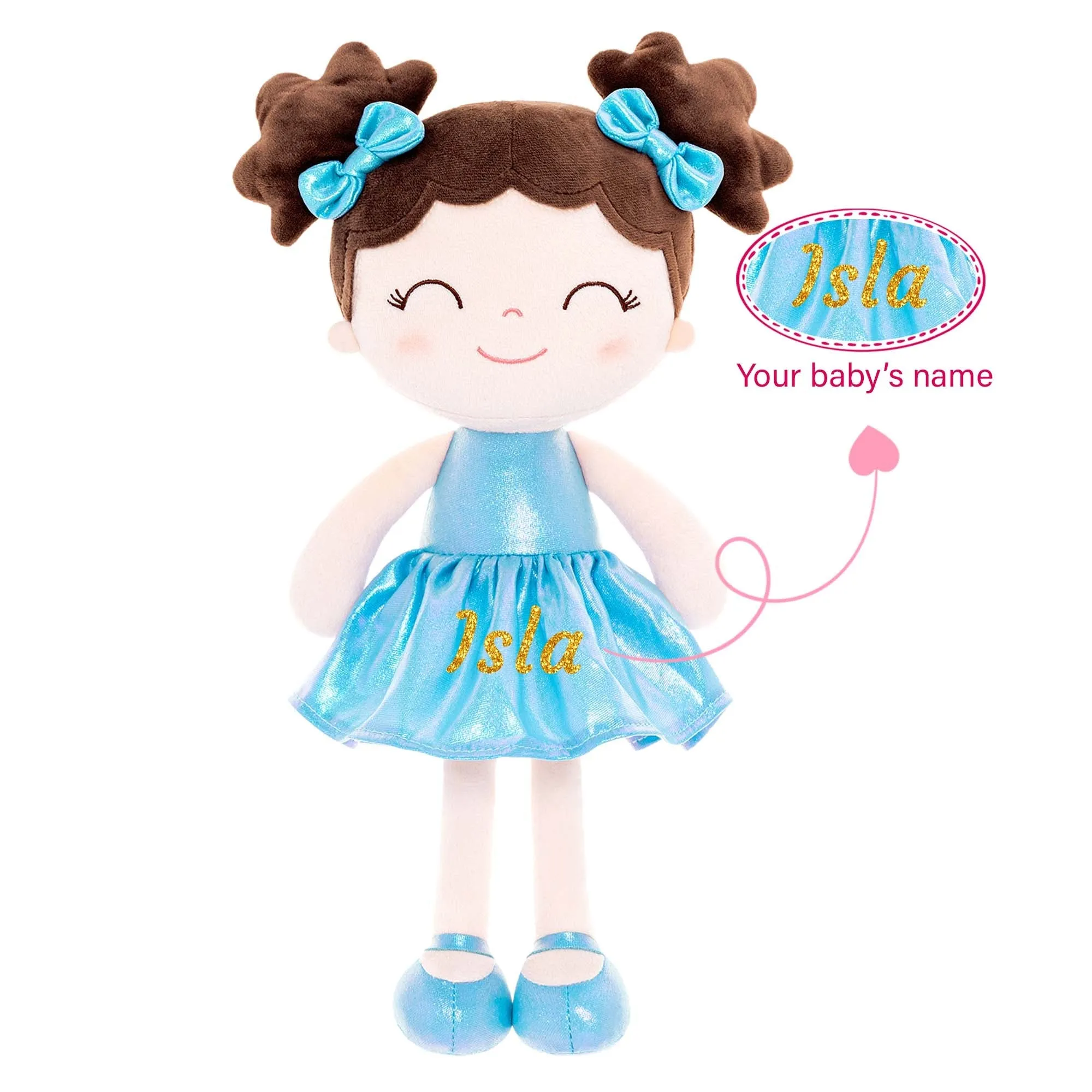 Gloveleya 12-inch Personalized Plush Dolls Curly Haired Iridescent Girls - Blue