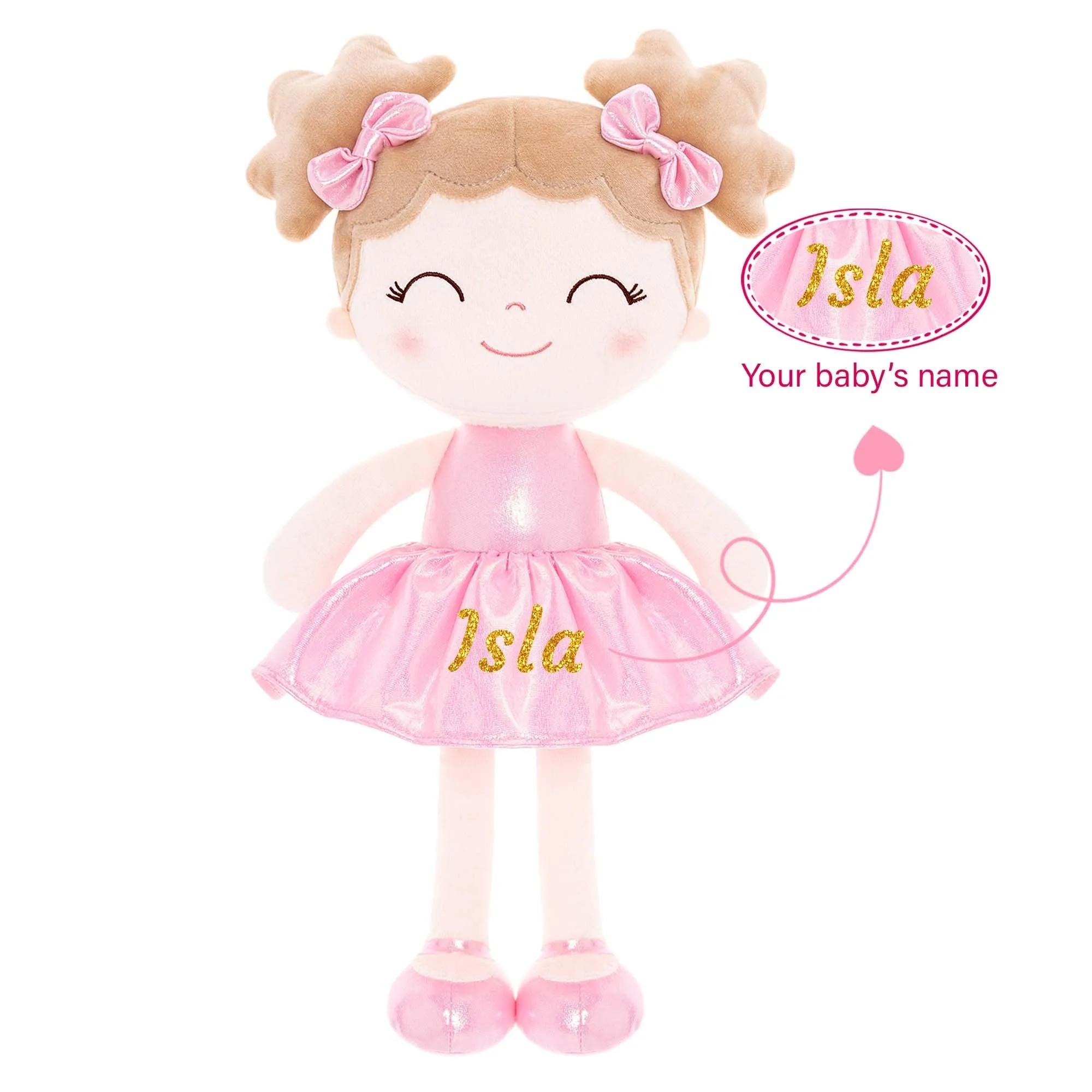 Gloveleya 12-inch Personalized Plush Dolls Curly Haired Iridescent Girls - Pink