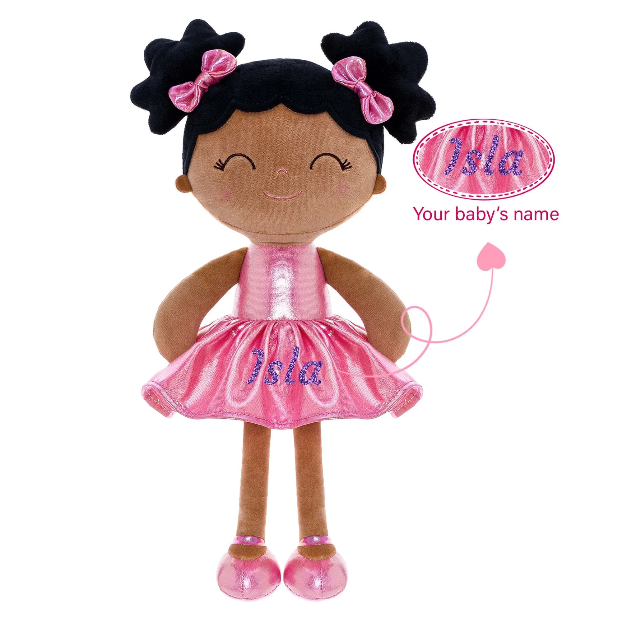Gloveleya 12-inch Personalized Plush Dolls Curly Haired Iridescent Girls - Tanned Rose