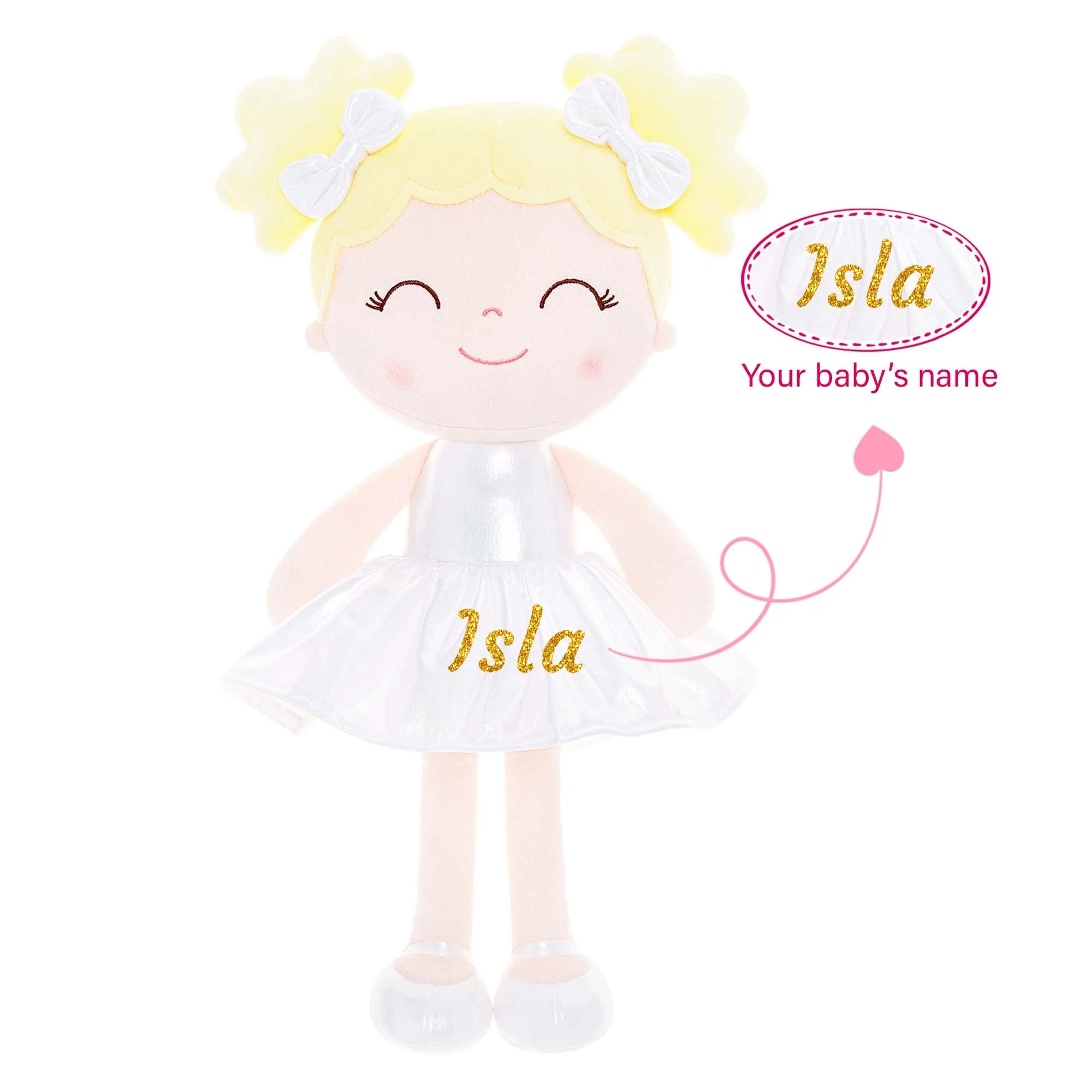 Gloveleya 12-inch Personalized Plush Dolls Curly Haired Iridescent Girls - White