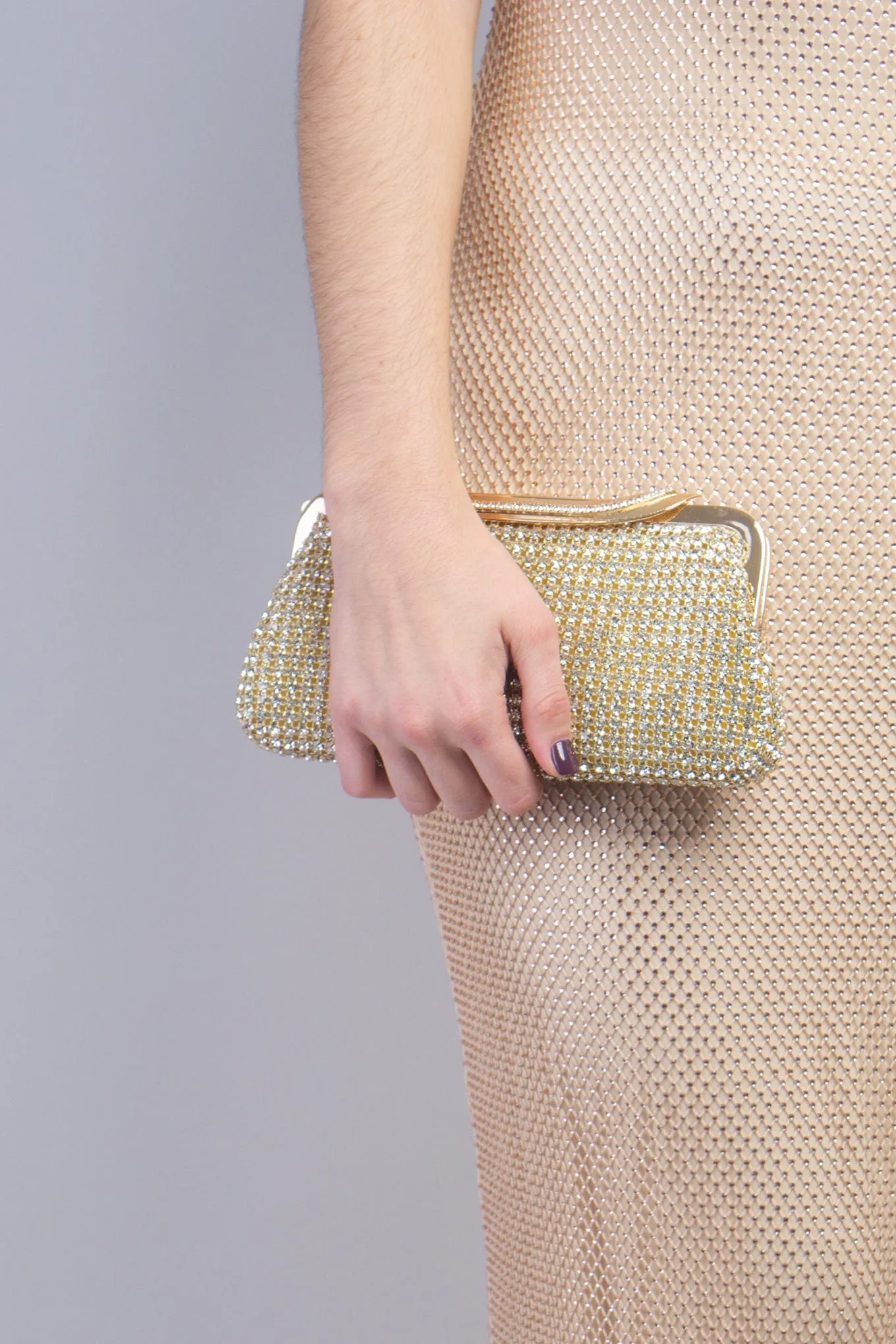 Gold Rhinestone Metal Snap Handbag