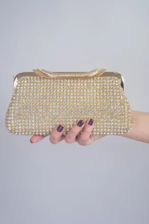 Gold Rhinestone Metal Snap Handbag
