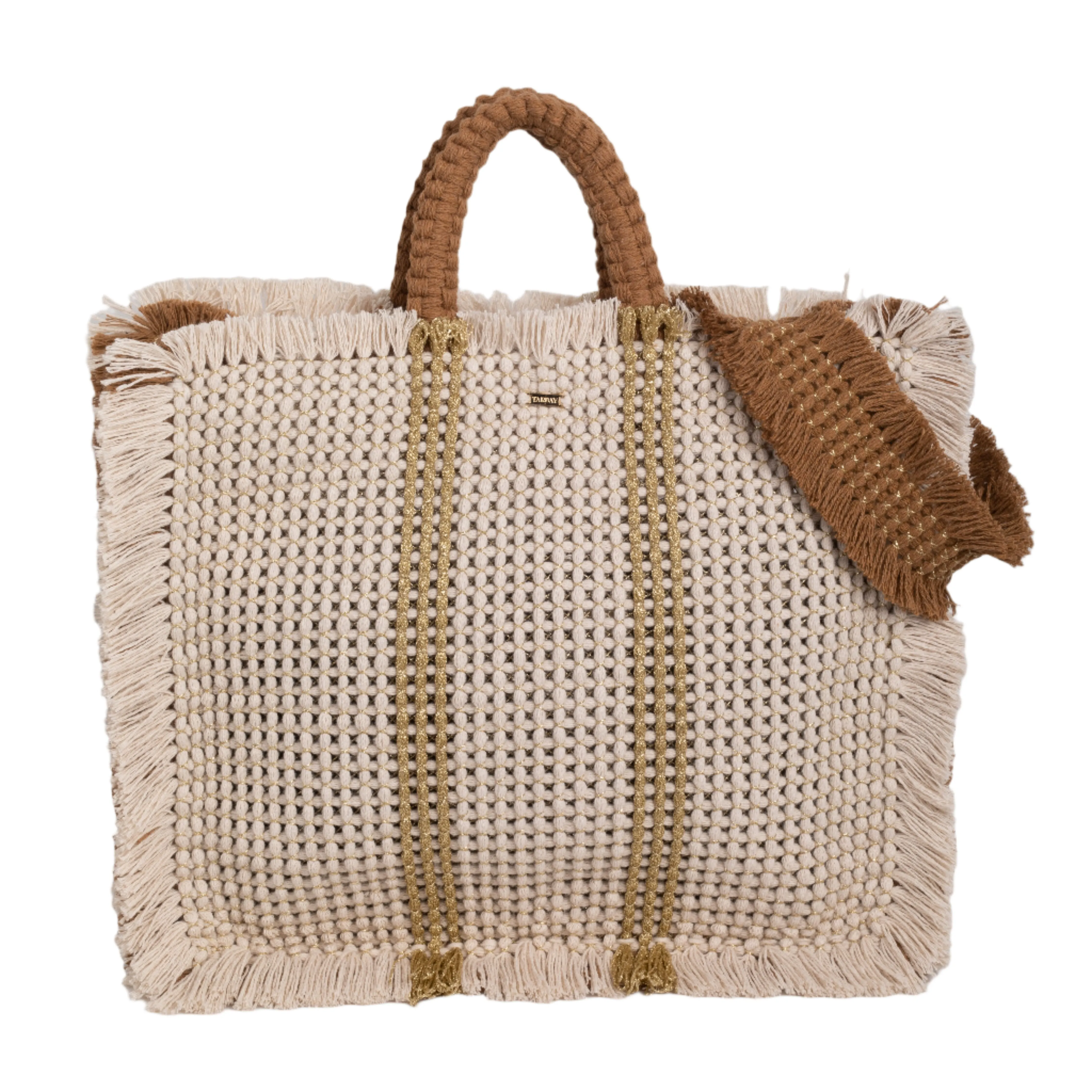Gossypium Tote Bag Large - Buttercream, Tobacco & Gold
