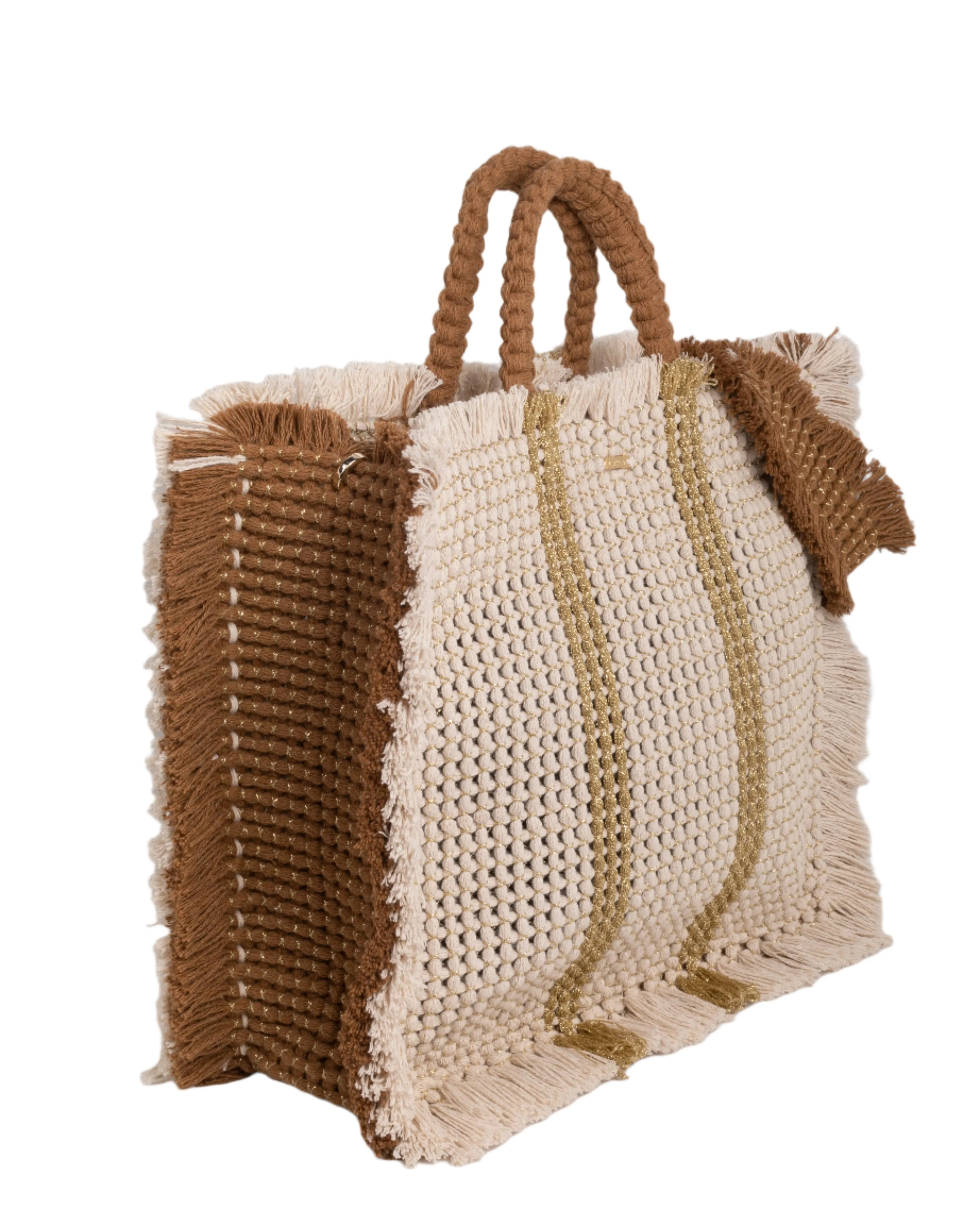 Gossypium Tote Bag Large - Buttercream, Tobacco & Gold