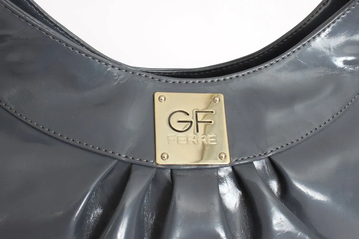 Gray patent hobo shoulder bag