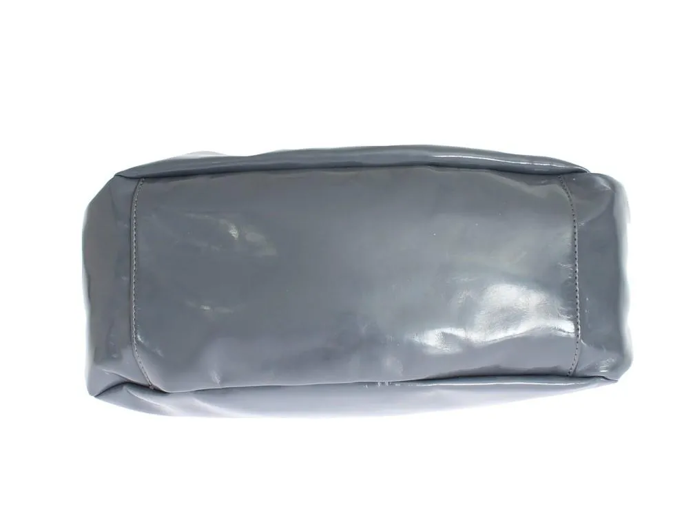 Gray patent hobo shoulder bag