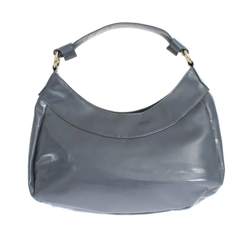 Gray patent hobo shoulder bag