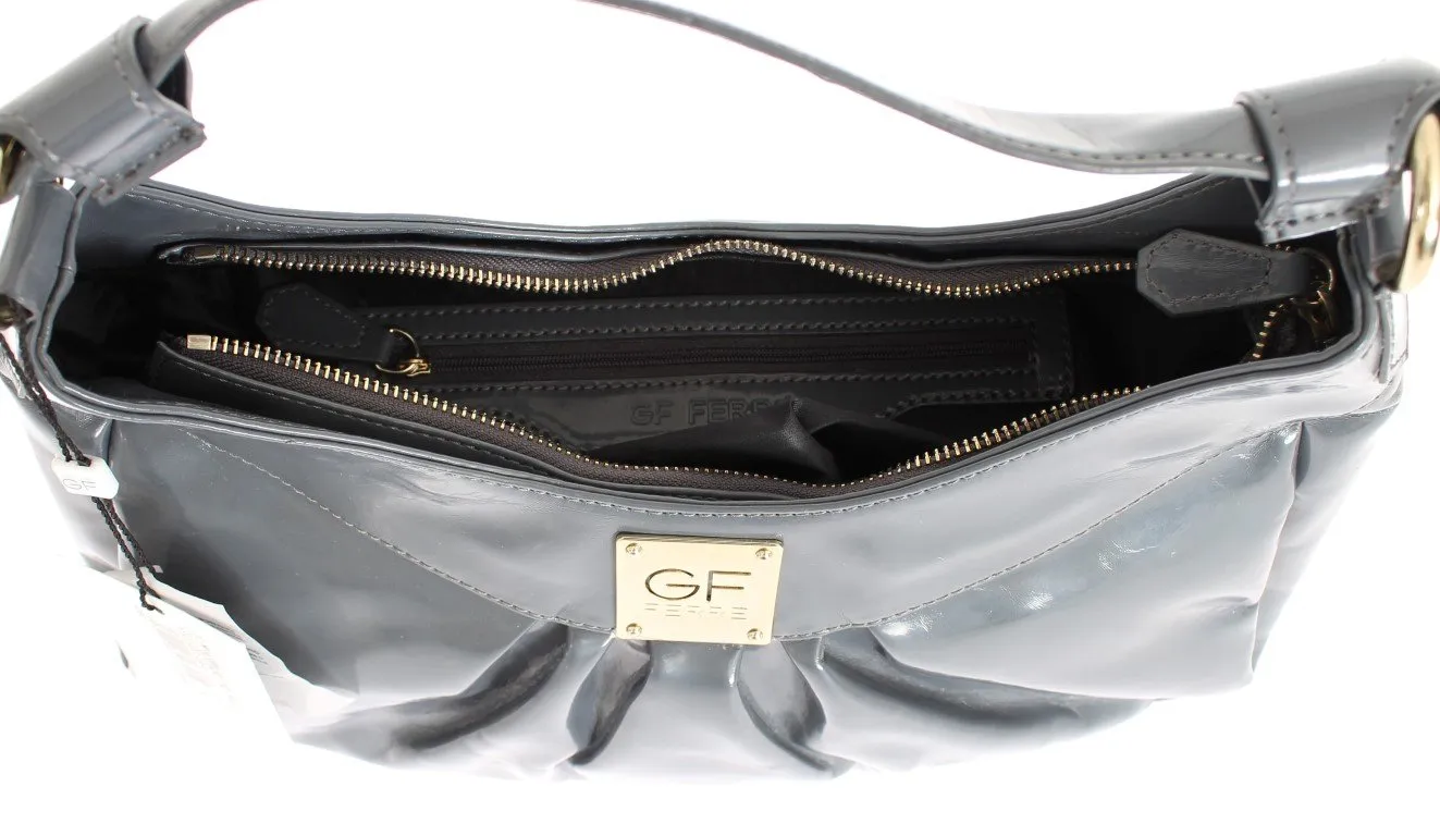 Gray patent hobo shoulder bag