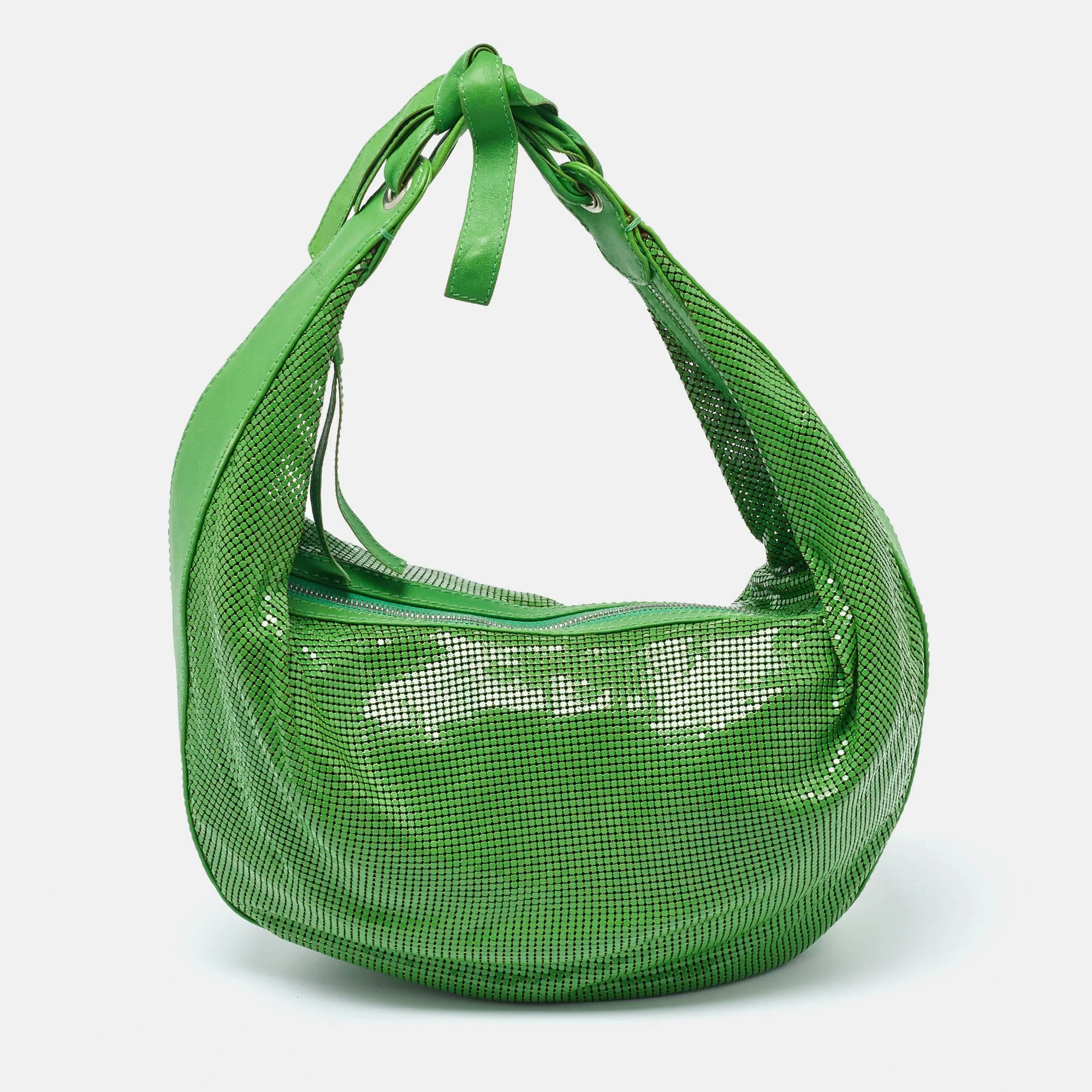 Green Metal Mesh and Leather Chainmail Hobo