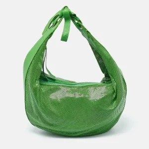 Green Metal Mesh and Leather Chainmail Hobo