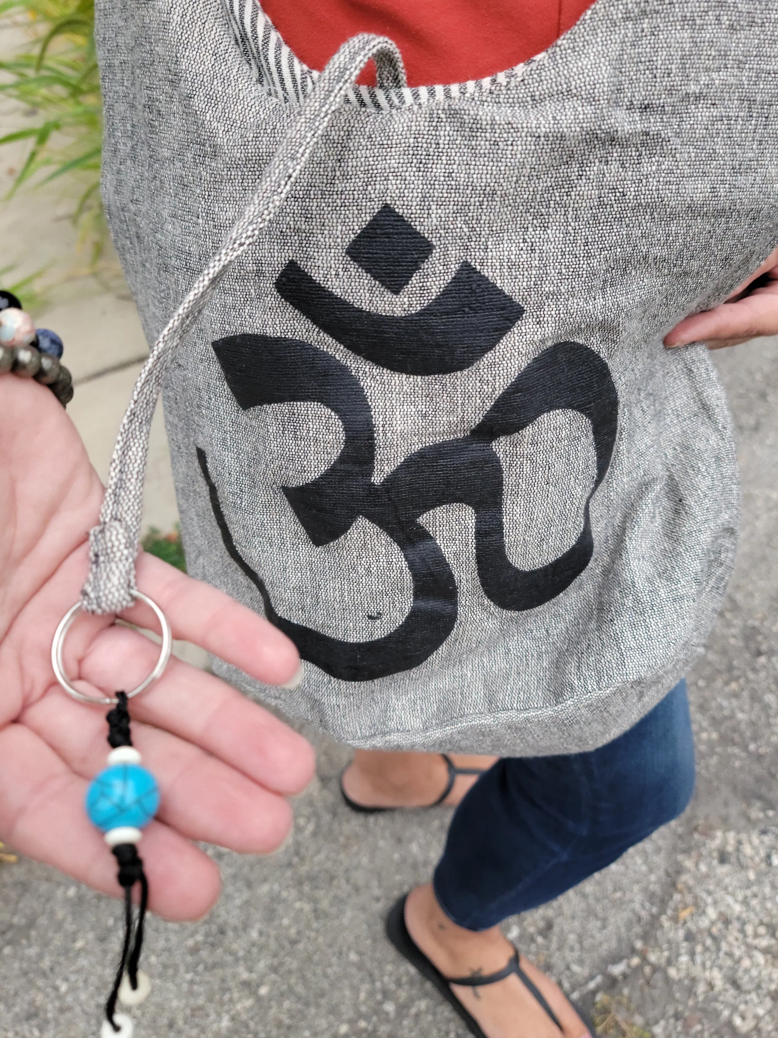Grey Hemp Hobo Bag with print
