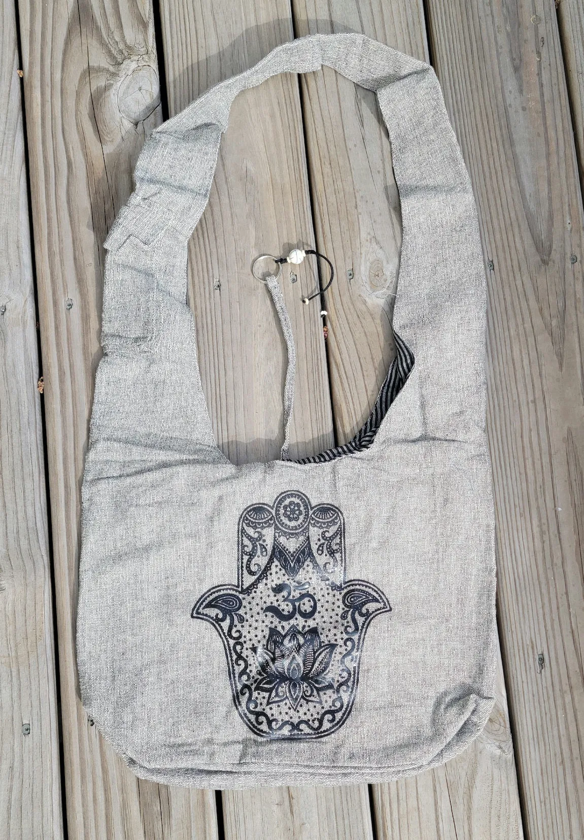 Grey Hemp Hobo Bag with print