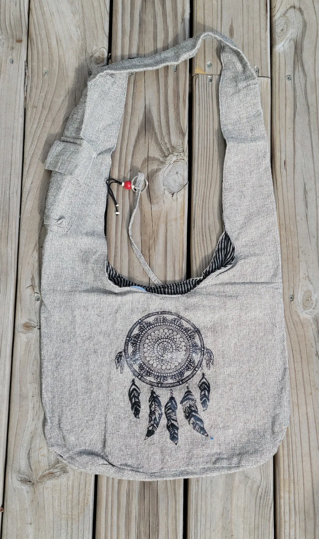 Grey Hemp Hobo Bag with print