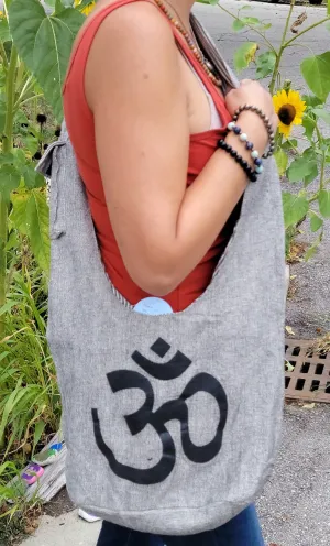 Grey Hemp Hobo Bag with print