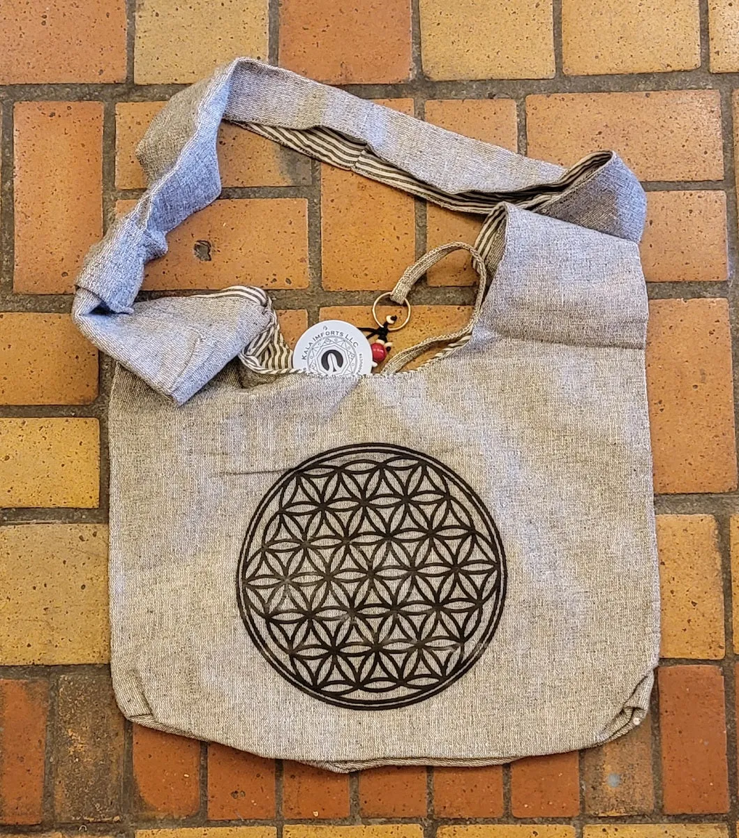 Grey Hemp Hobo Bag with print