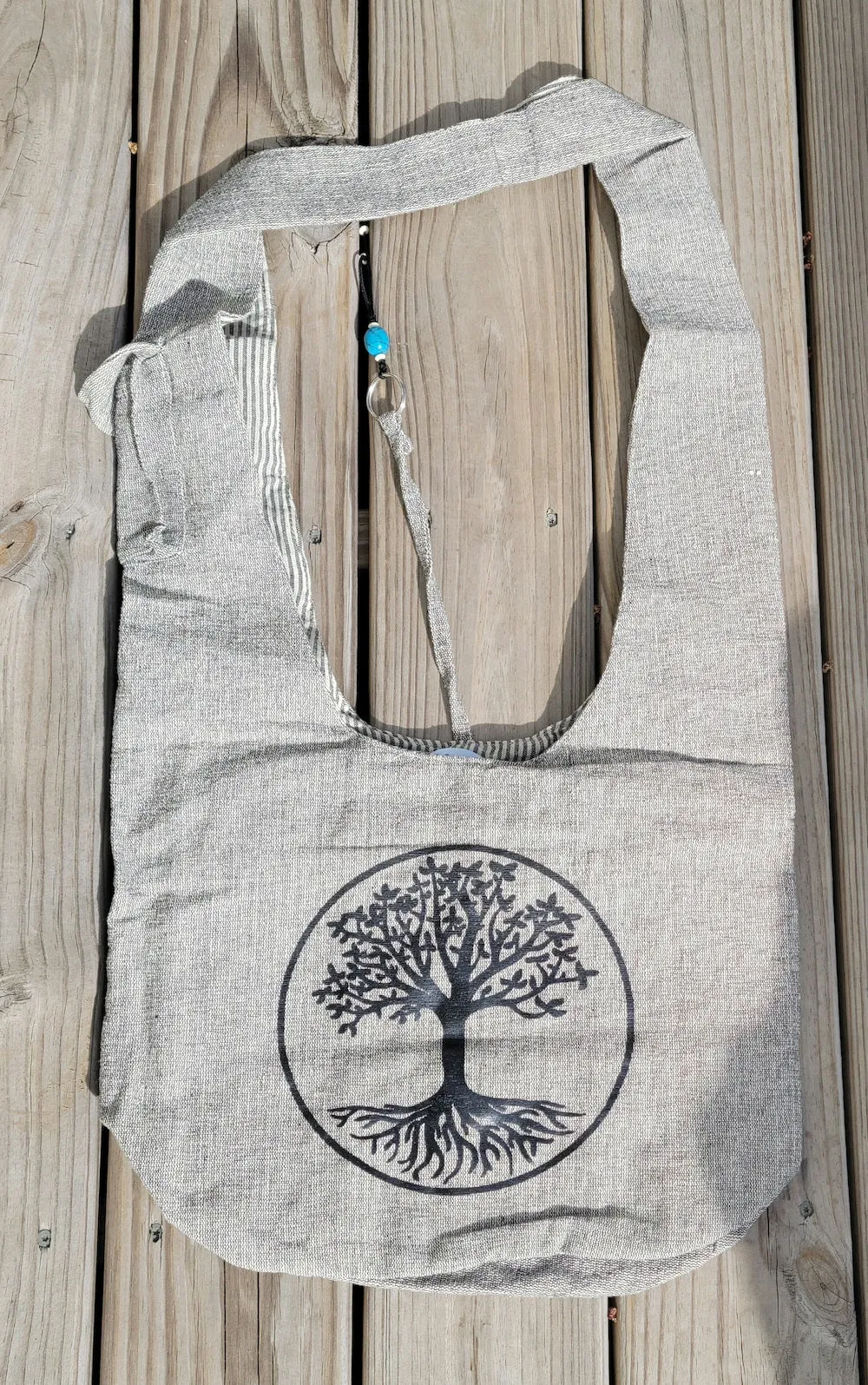 Grey Hemp Hobo Bag with print
