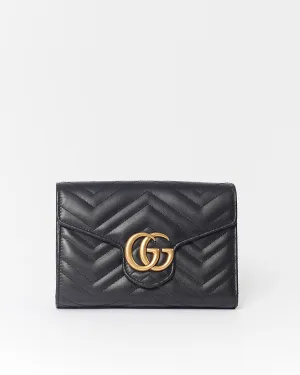Gucci Black GG Marmont Matelasse Chevron Wallet On Chain