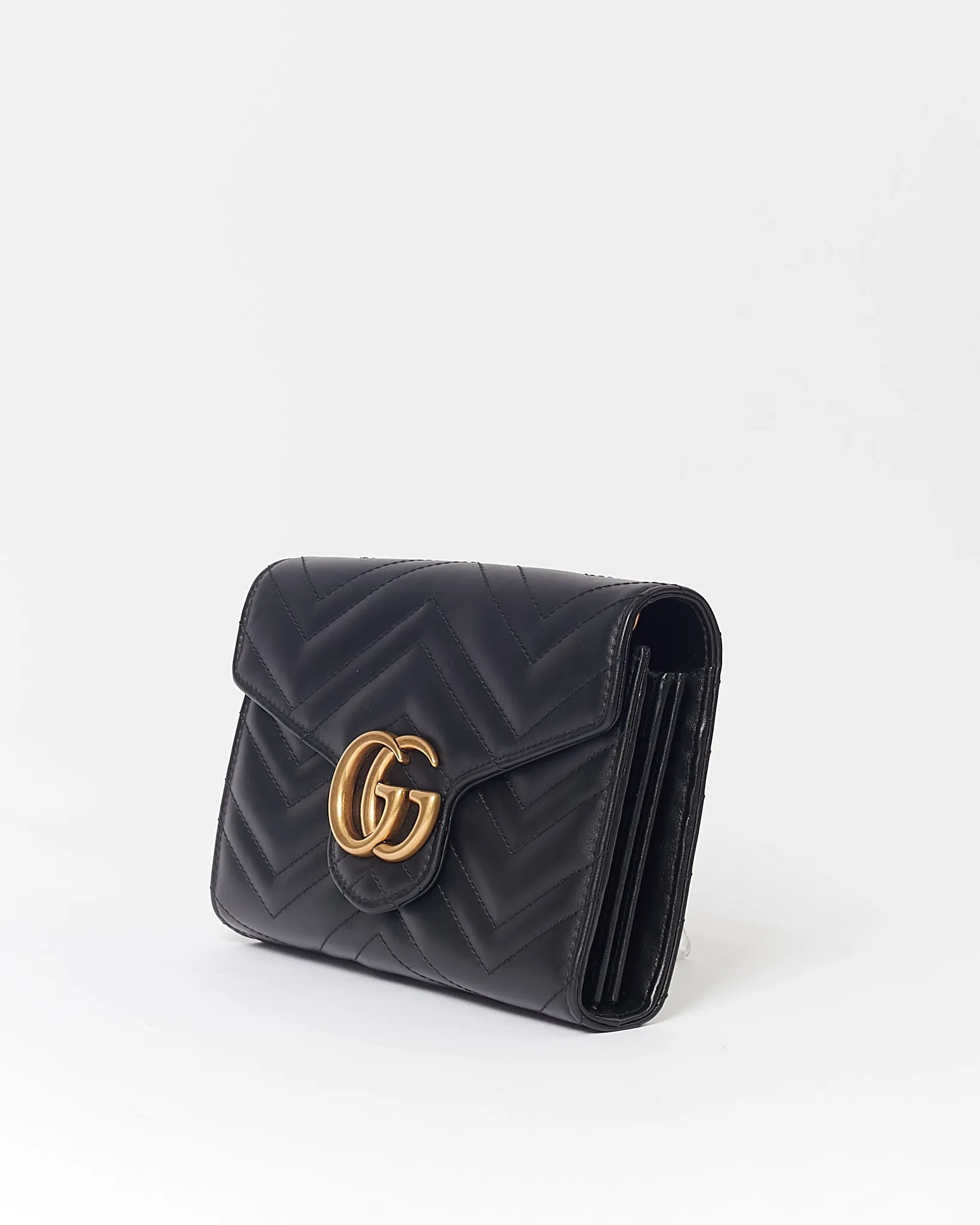 Gucci Black GG Marmont Matelasse Chevron Wallet On Chain