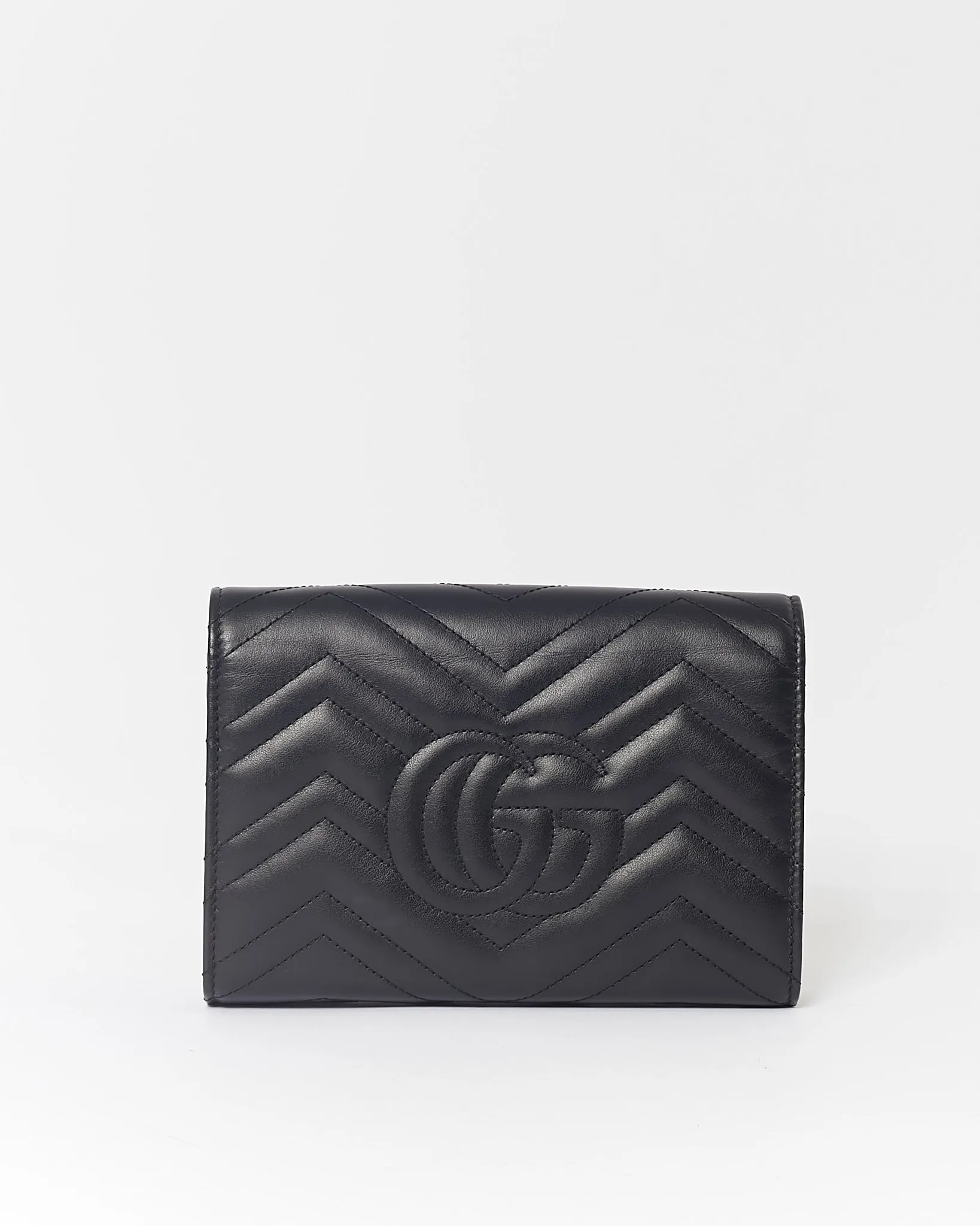Gucci Black GG Marmont Matelasse Chevron Wallet On Chain