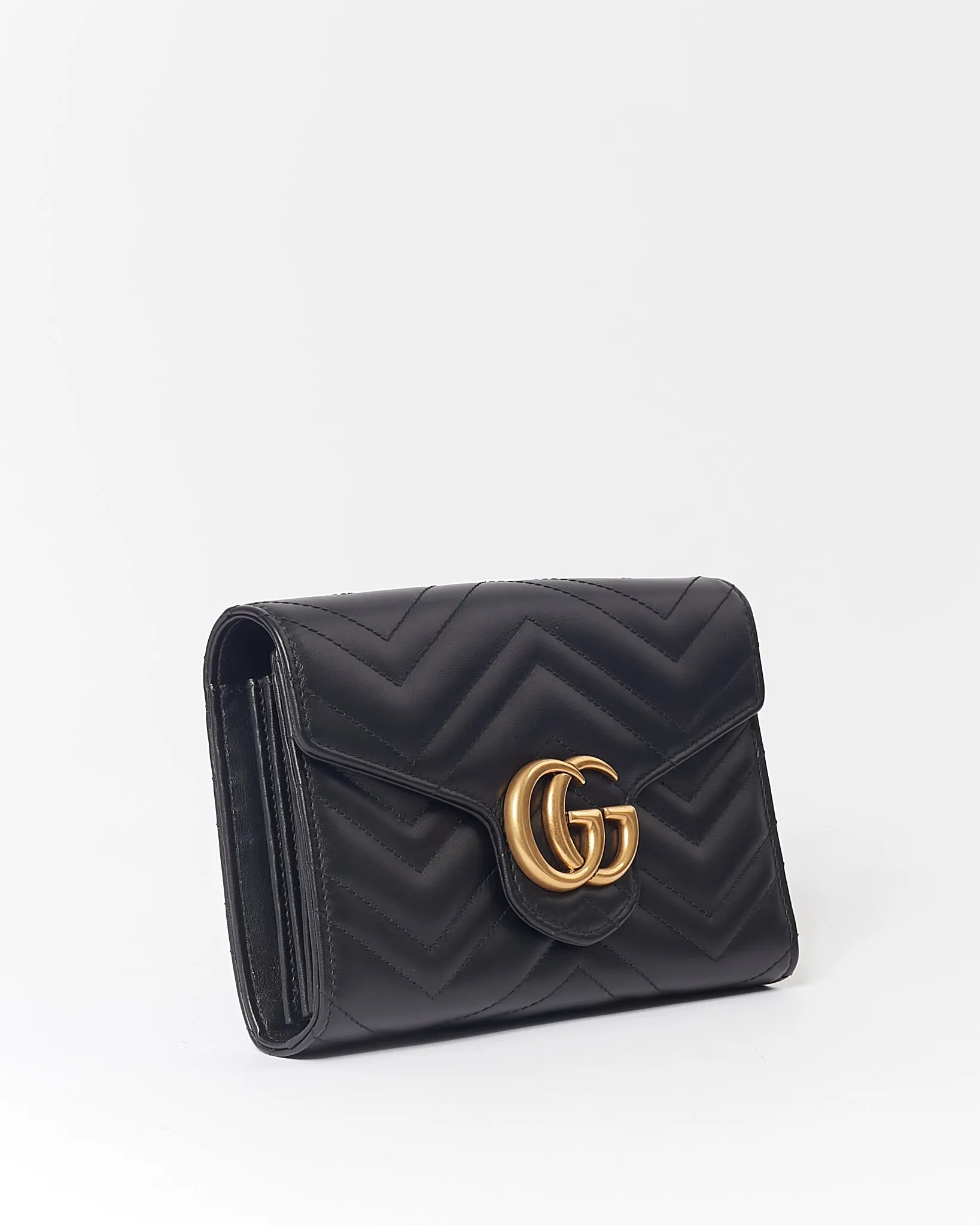 Gucci Black GG Marmont Matelasse Chevron Wallet On Chain