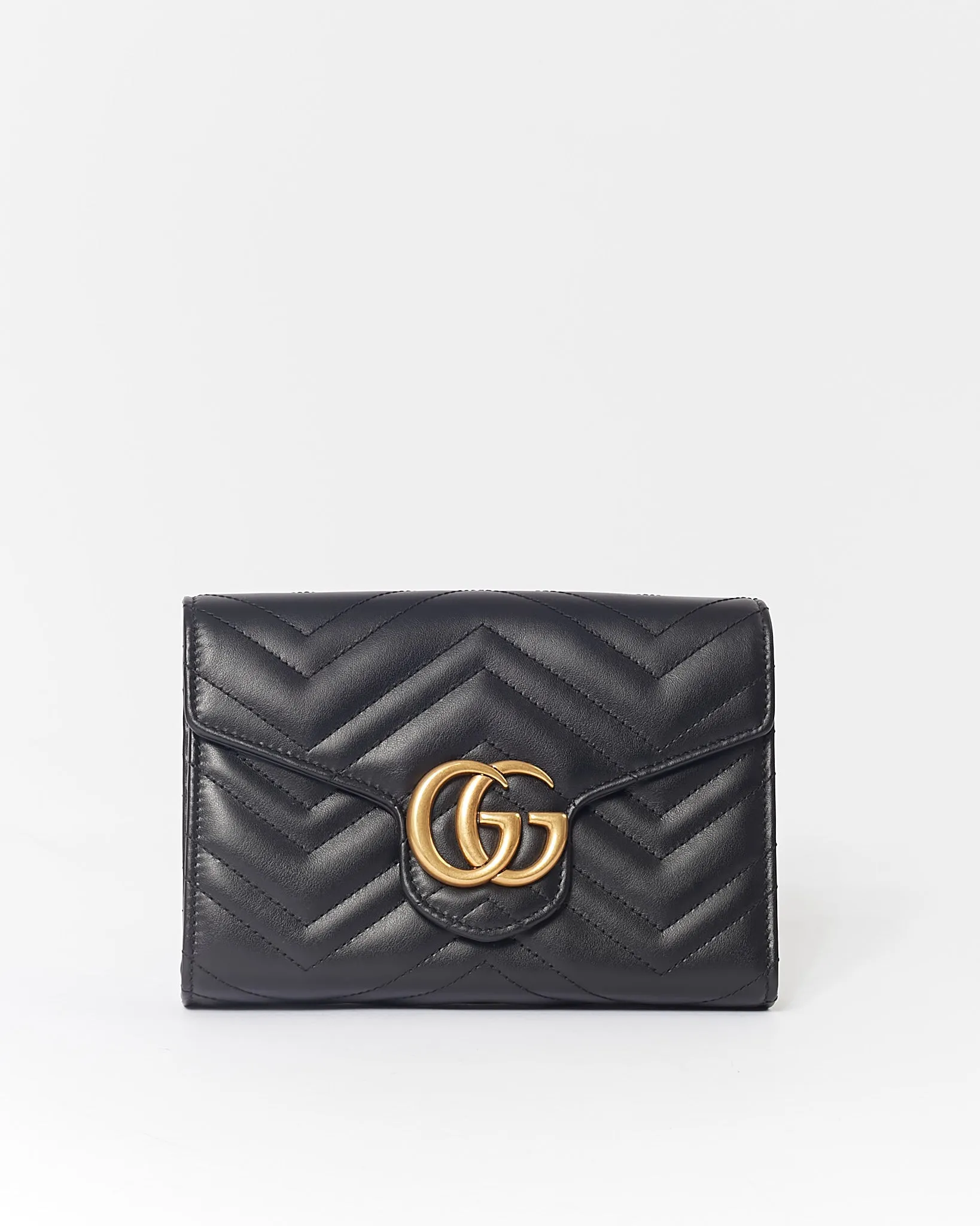 Gucci Black GG Marmont Matelasse Chevron Wallet On Chain